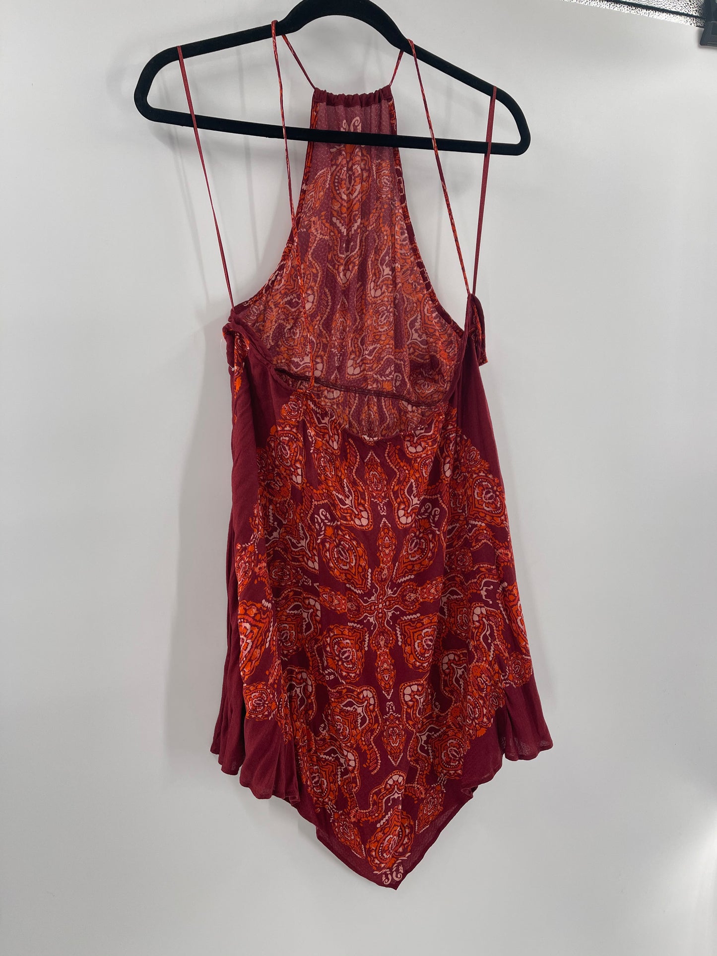 Free People Intimately Floral Red Sleeveless Spaghetti Straps Backless Mini Dress (Size L)