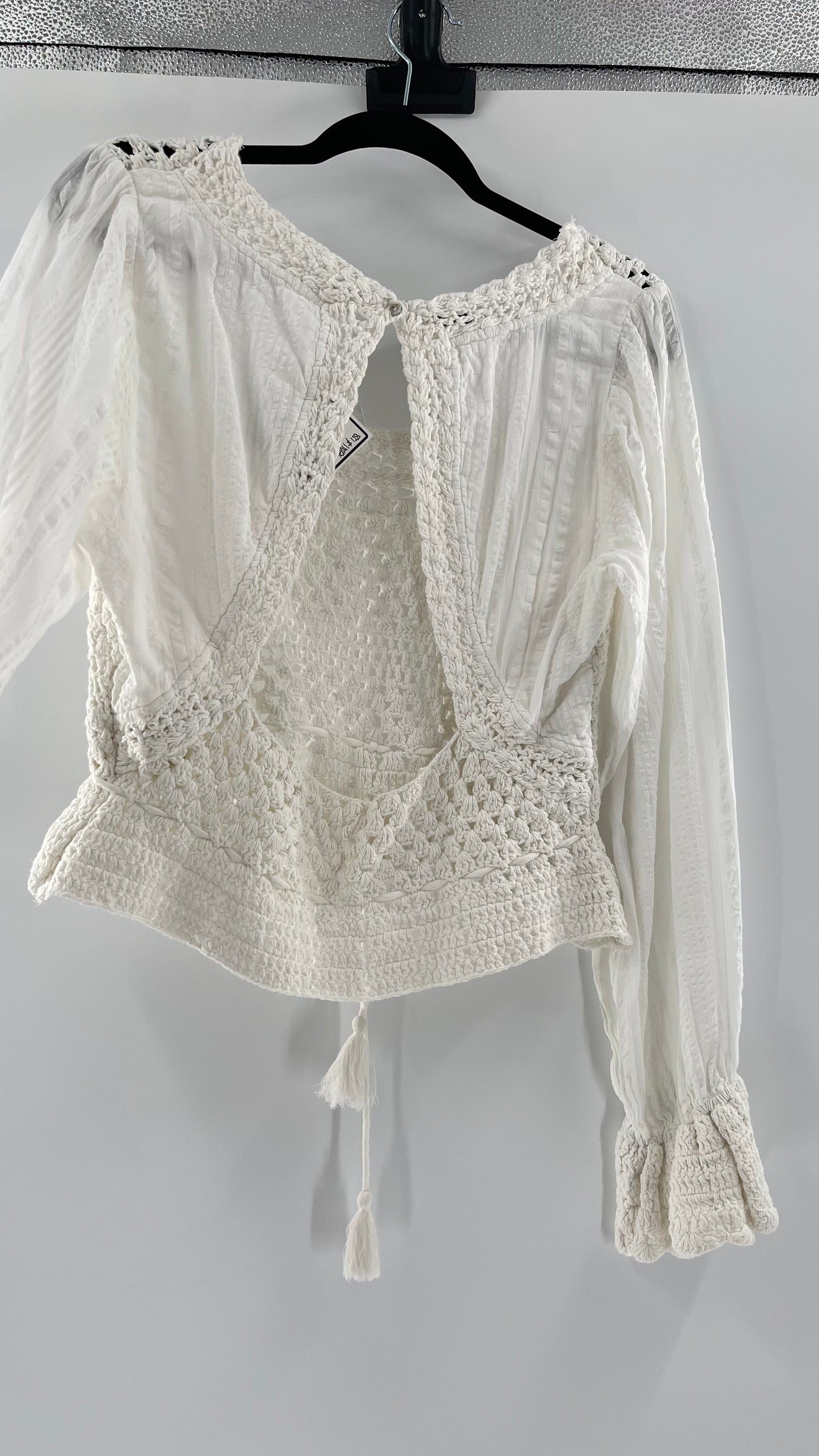 Free People White Crochet “Megan” Top (Large)