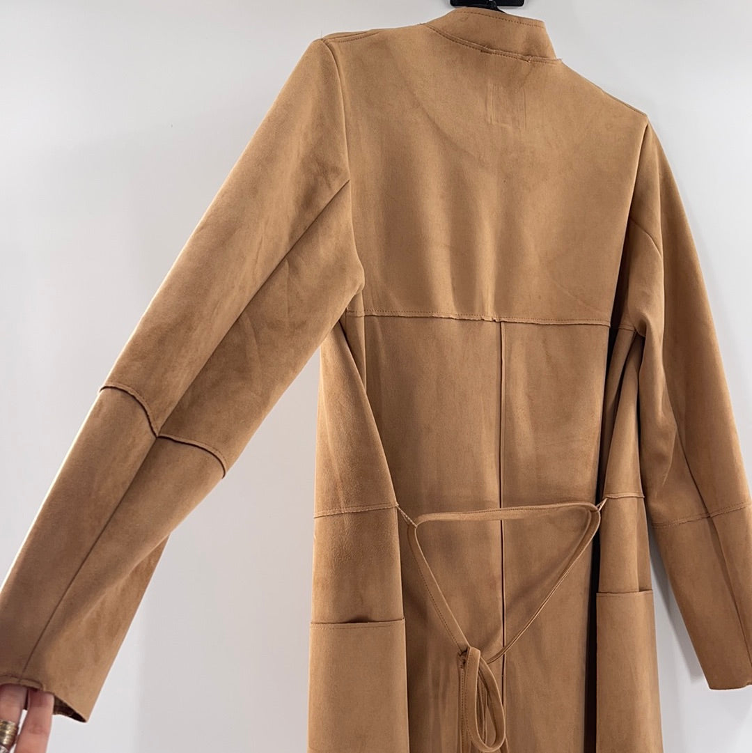 H&M Faux Suede Tan Coat 2 Front Pockets (Size 6)