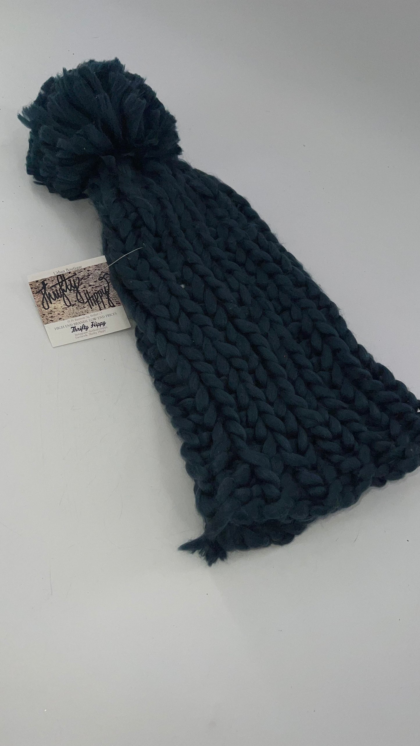 Free People Heavy Knit Navy PomPom Beanie