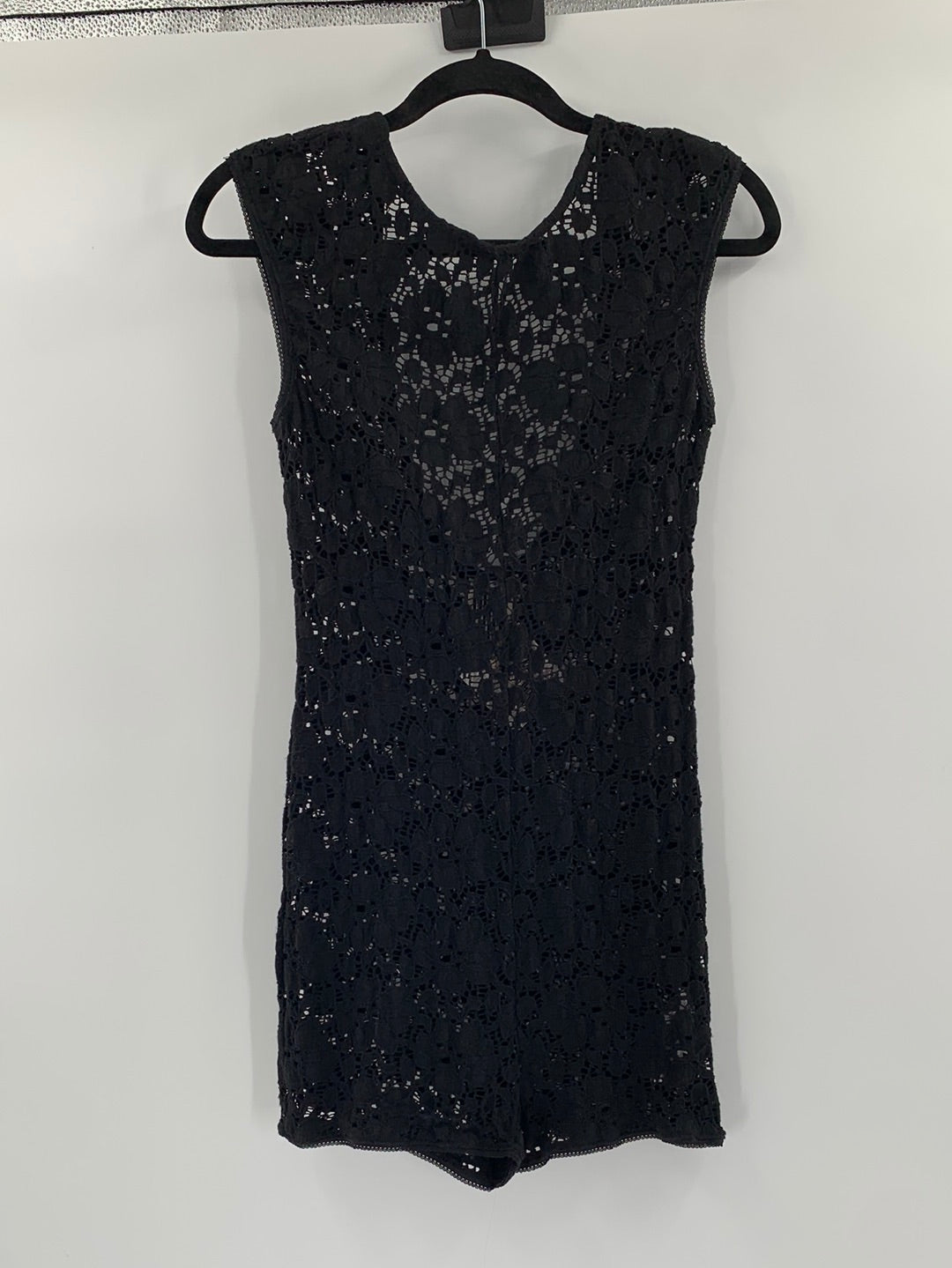 Free People Black Eyelet Lower Back Romper (Size L)