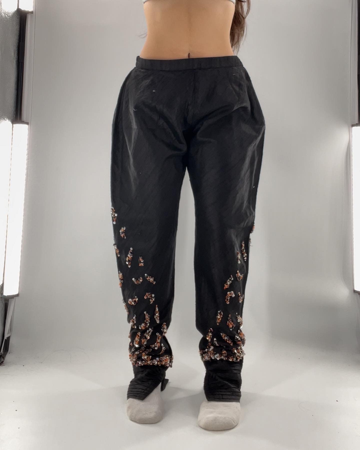 Black Harams with Beaded Hem (M)