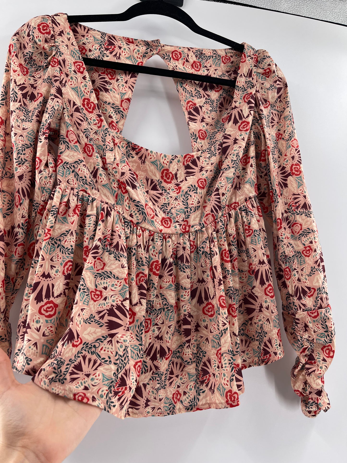 Free People Silky Satin Mauve Peplum Long Sleeve (Small)