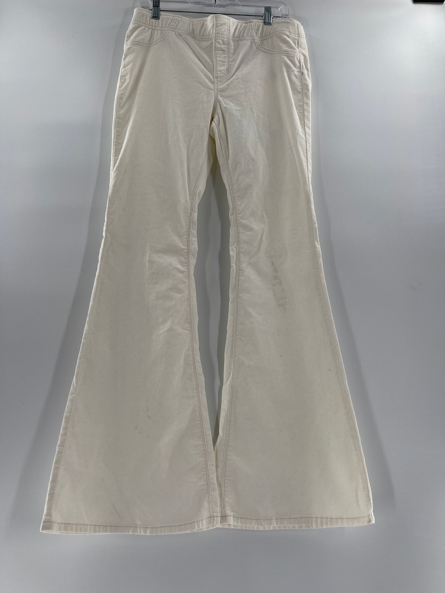 Free People Pull on Flare Leg Mid Rise White Corduroys (31)