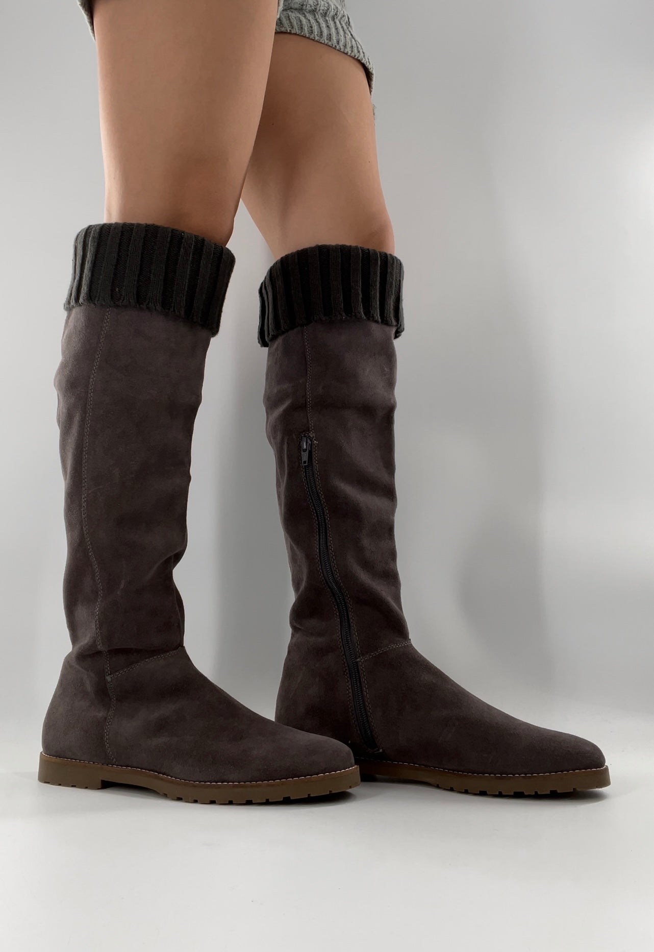 CORSO COMO Suede Knee High Boots Grey with Built in Leg Warmer (10)
