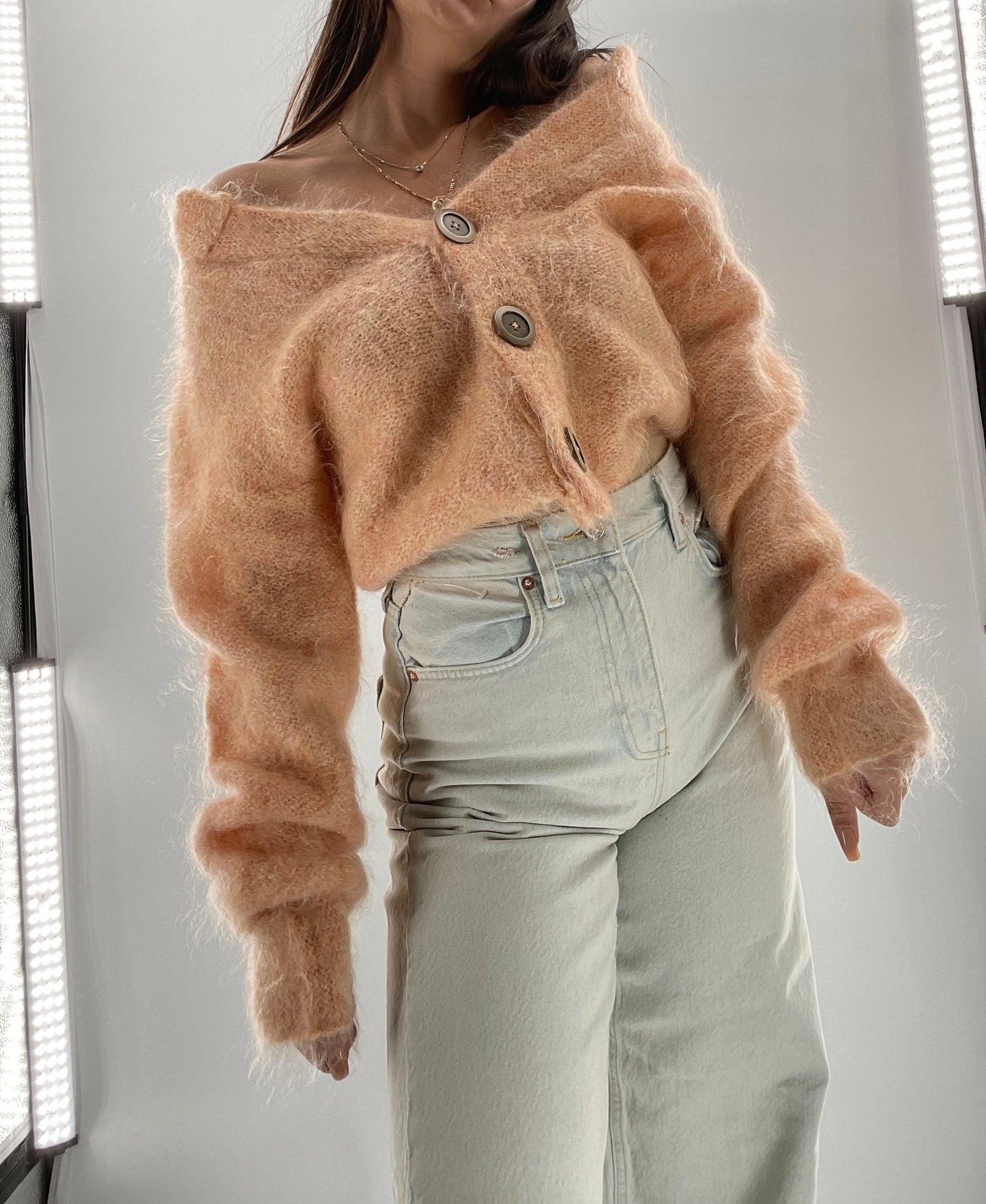 Free People Salmon Mohair Cropped Cardigan (Small)