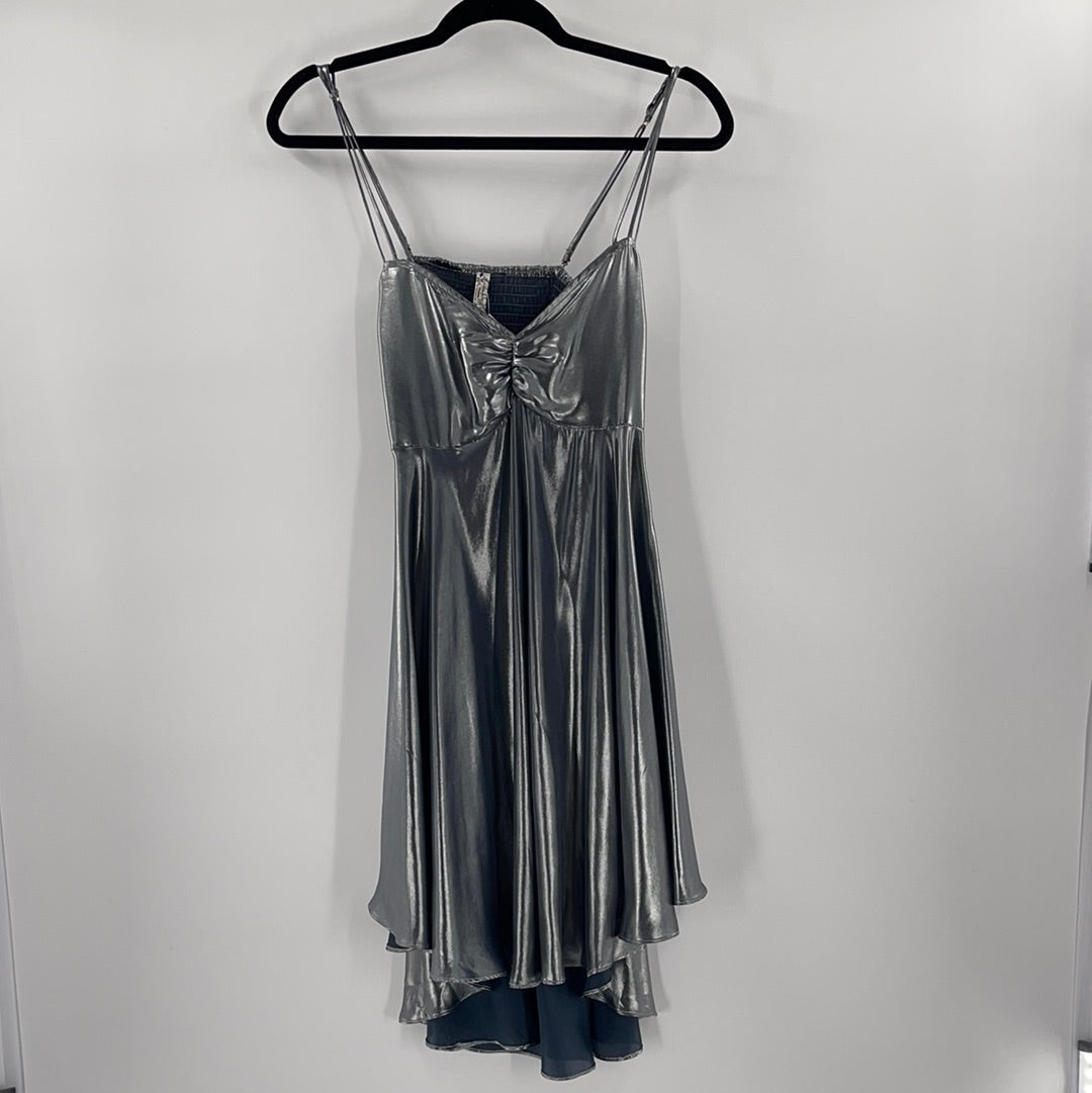 Free People Silver Molten Metal Mini Dress (XS)