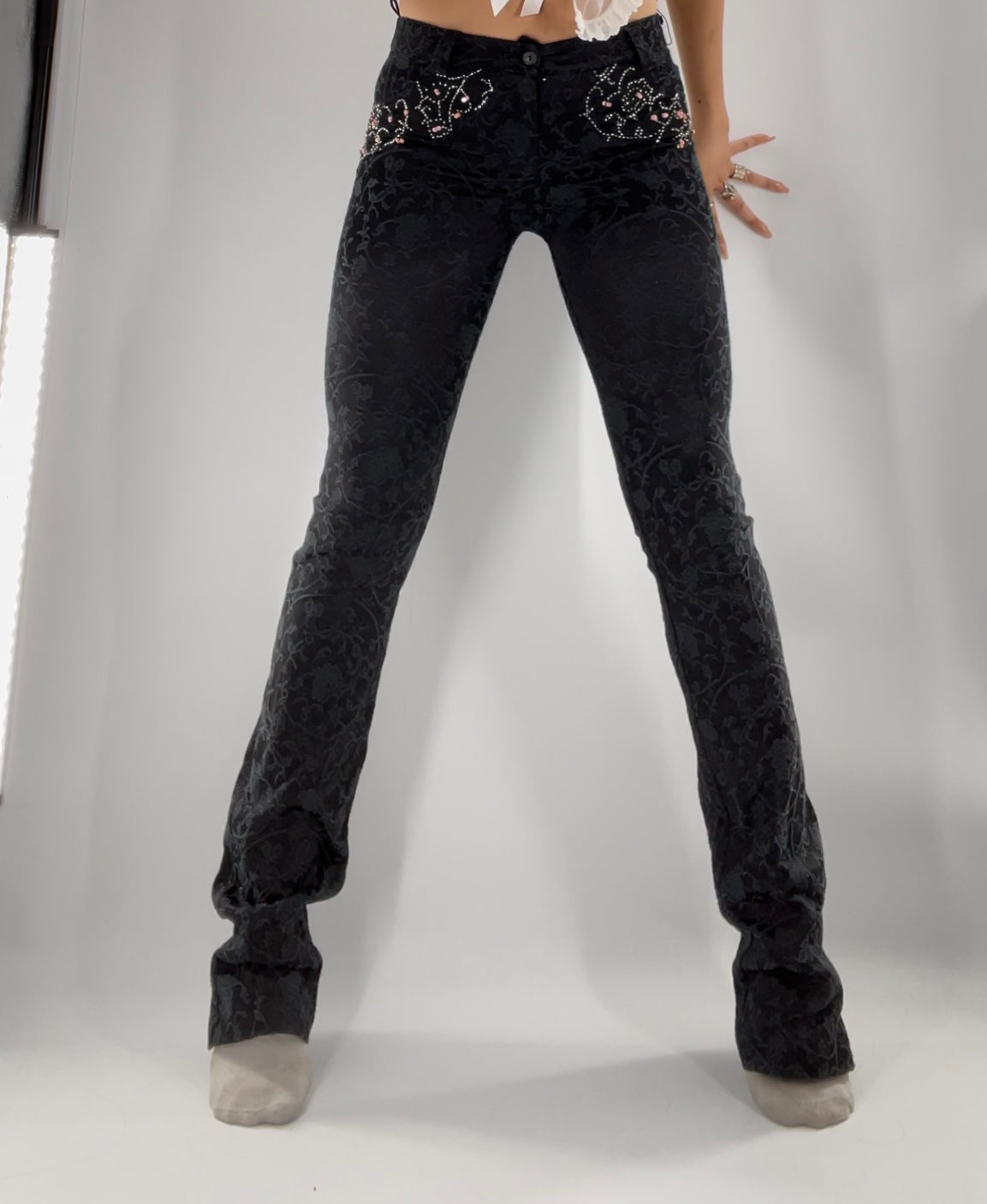 Favori Lace Embossed Satin Pants with Embellishments (36)