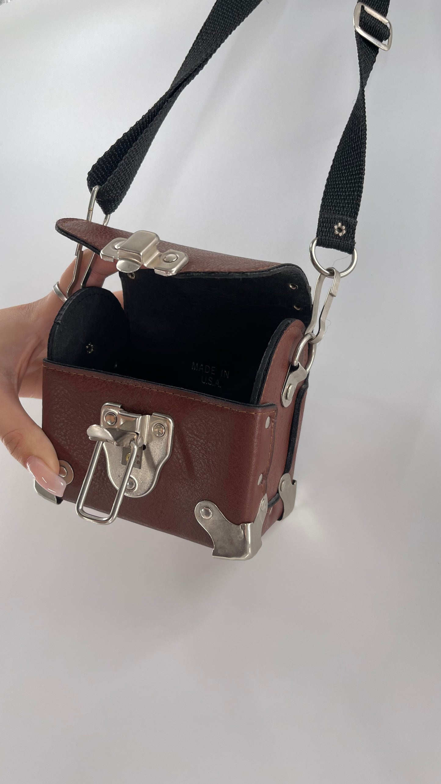Vintage US Made Brown Leather Trunk Purse