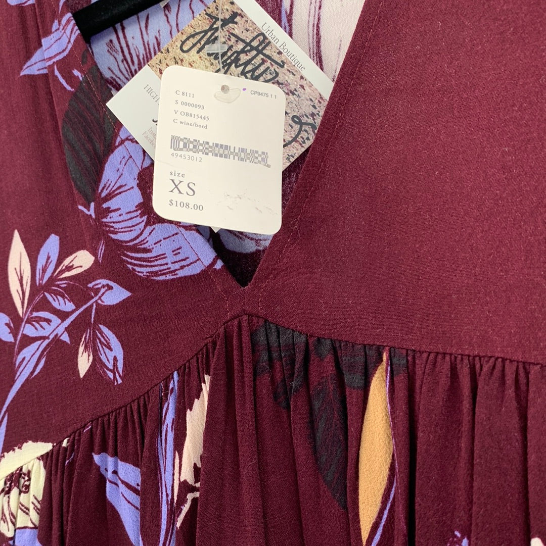 Free People Burgundy Floral Dress (XS)