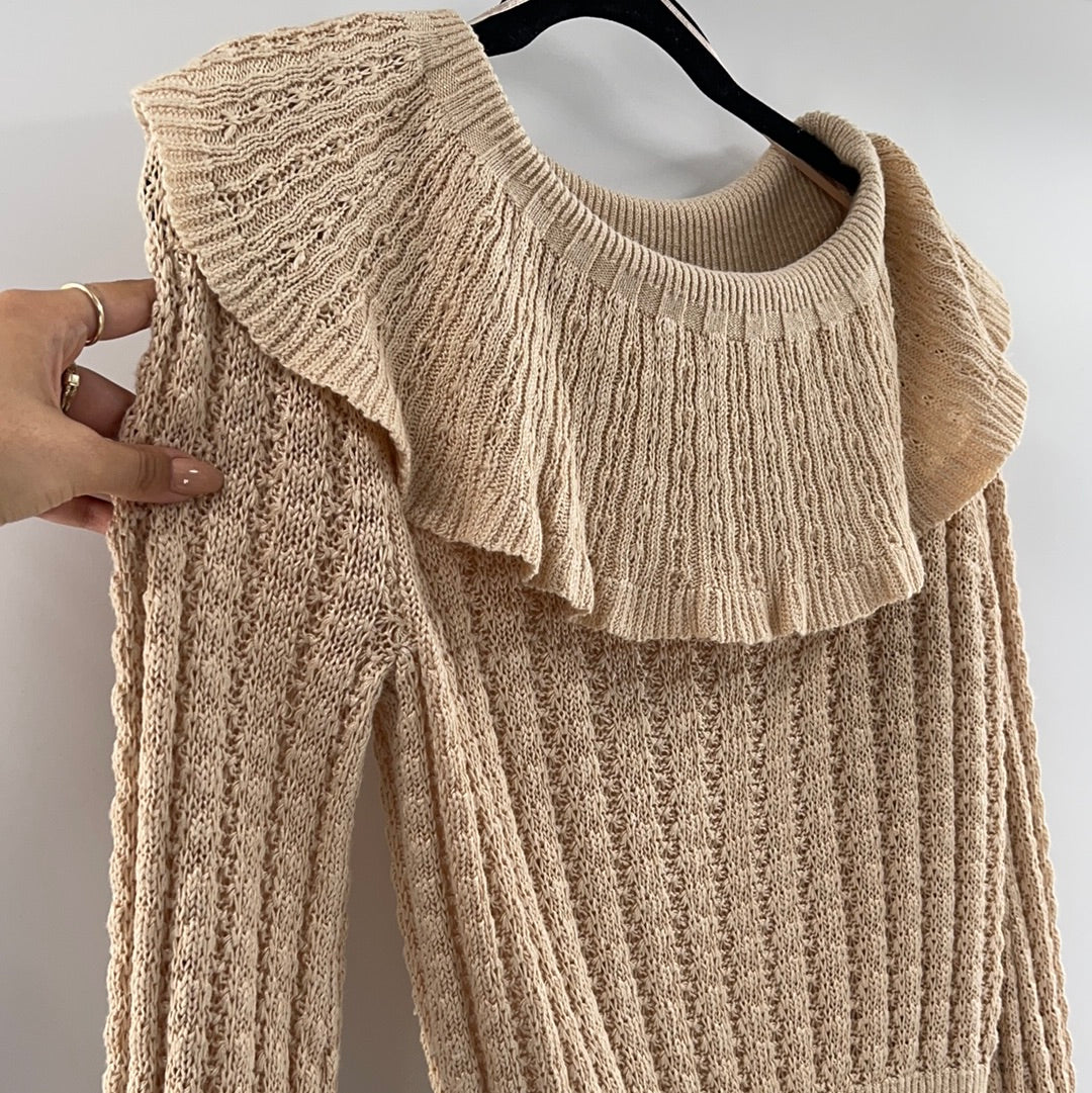 Free People Crazy In Love Ruffle Sweater Beige (Size: Small)