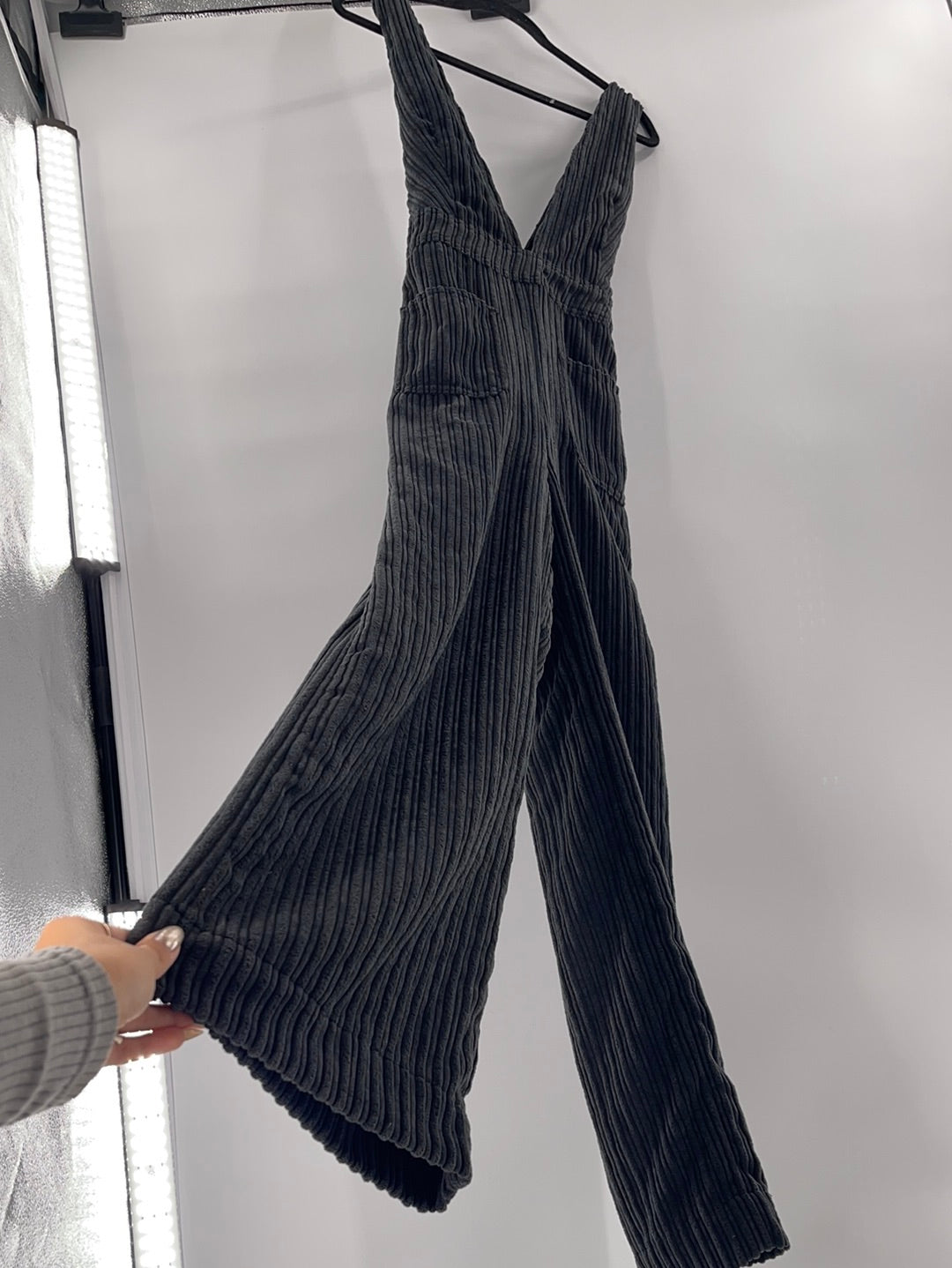 BDG Urban Outfitters Black Corduroy Backless Crossed Back Straps Jumpsuit (Size 10)