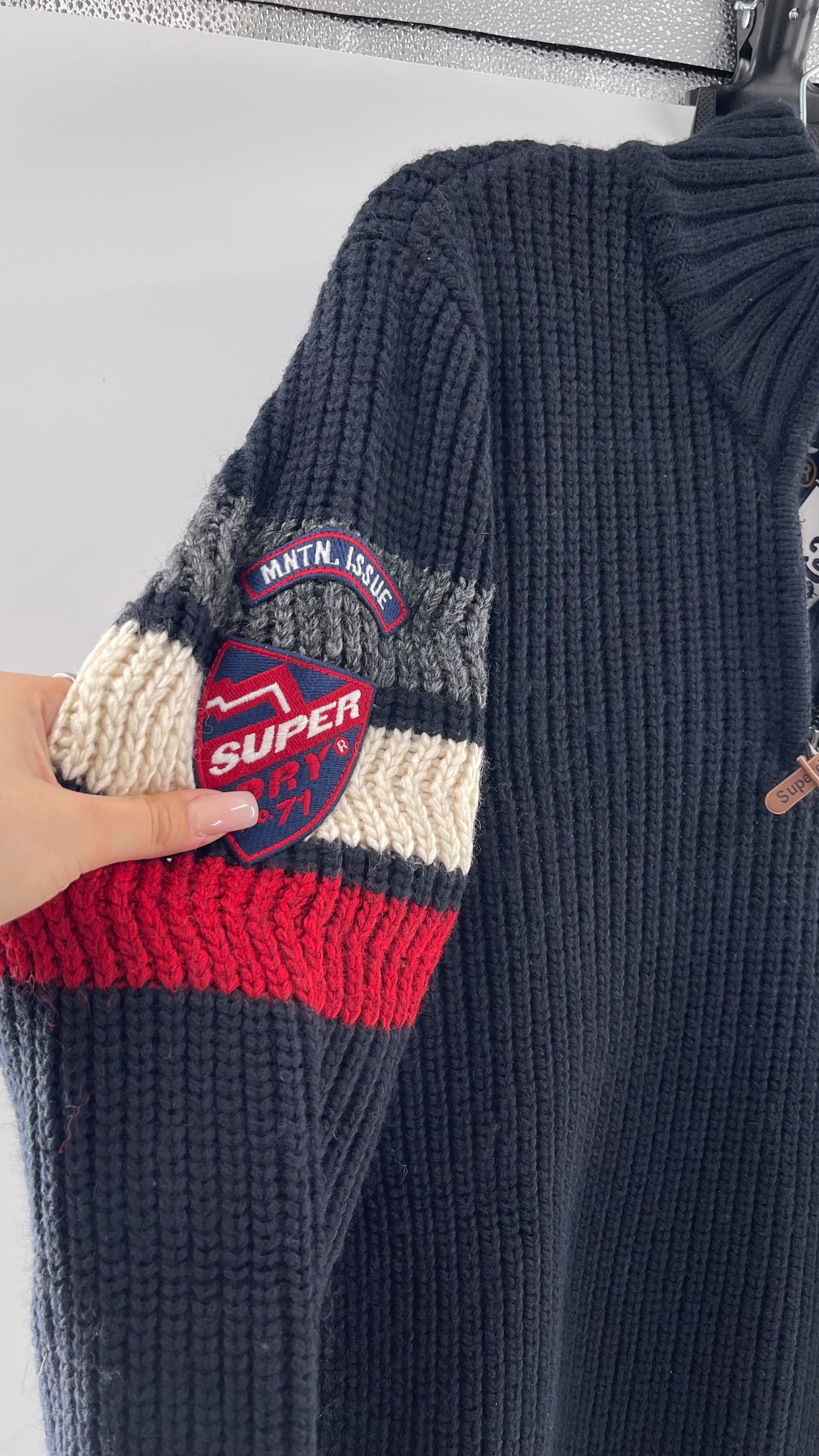 Superdry Navy Thick Knit Ski Dog Quarter Zip Henley (XL)