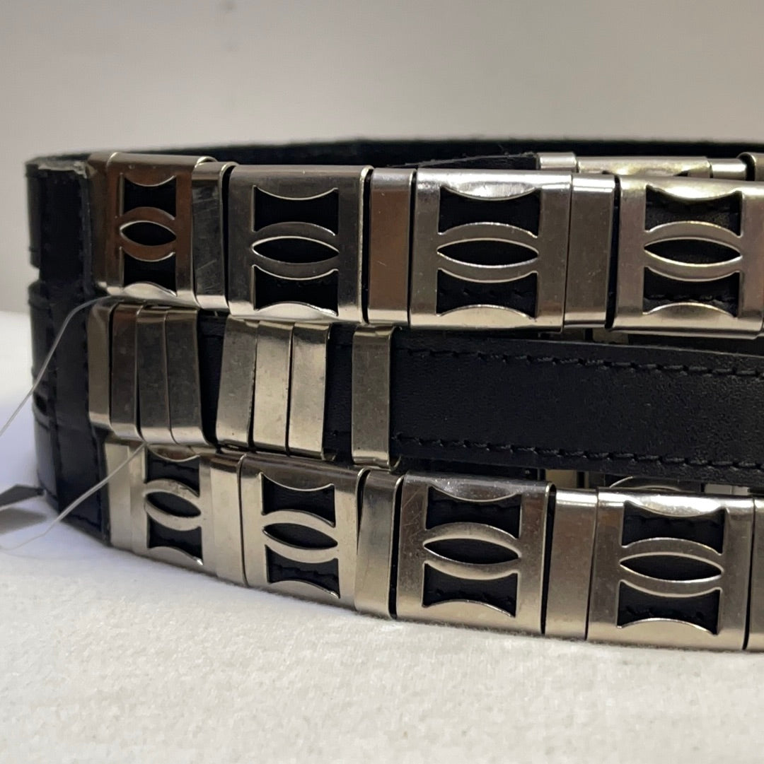 Black 100% Leather with Metal Detailing Belt