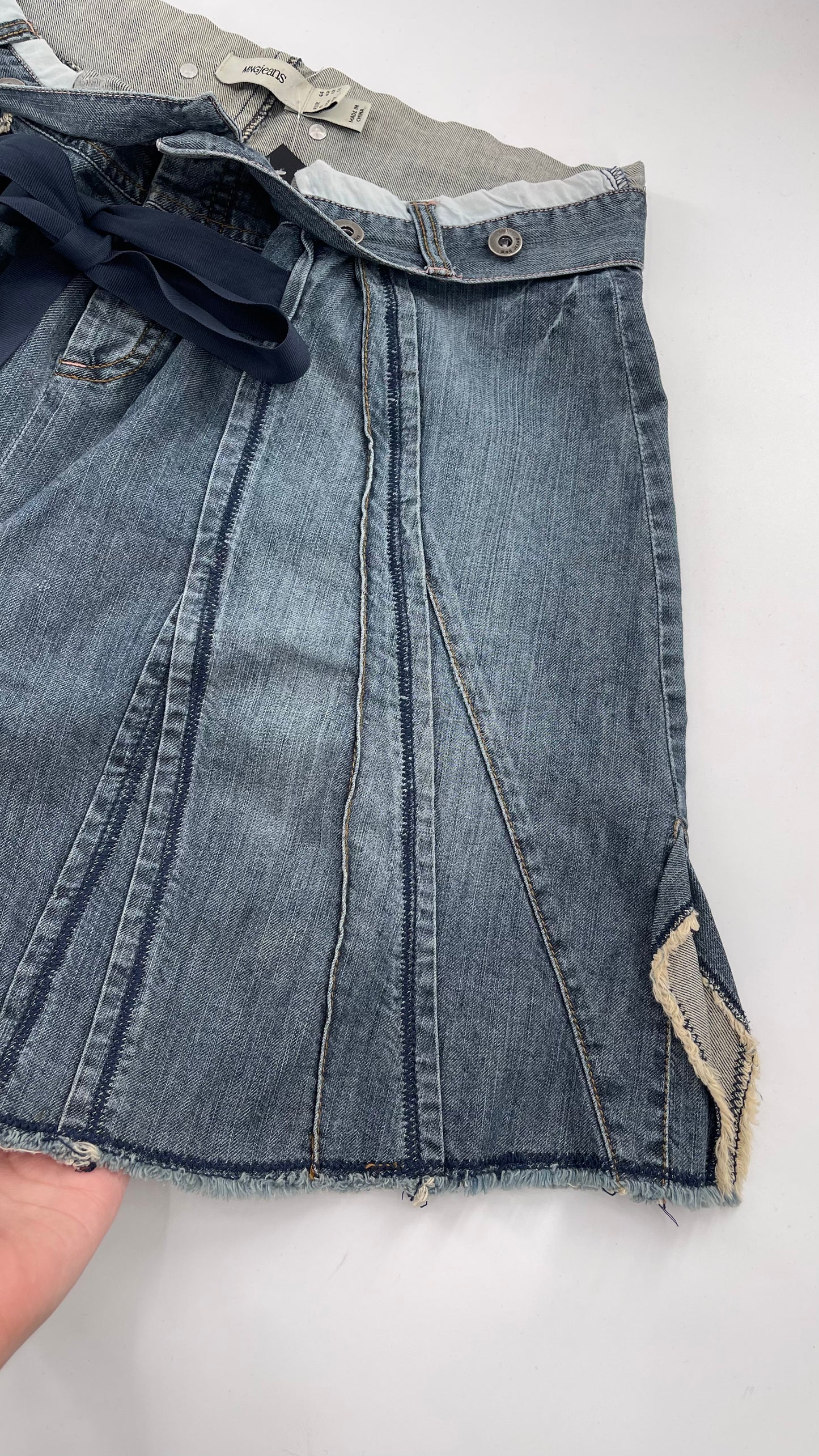 Vintage MNGjeans Pleated Bow Front Denim Skirt (12)