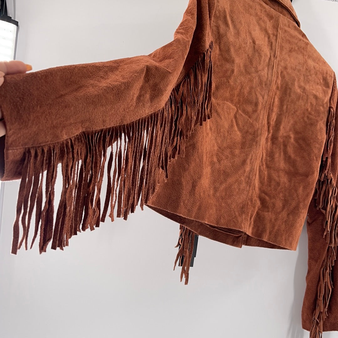 Anthropologie- Blank NYC - Cedar Cropped Suede Fringed Jacket With Front Buttons (Size S) *WITH TAGS*