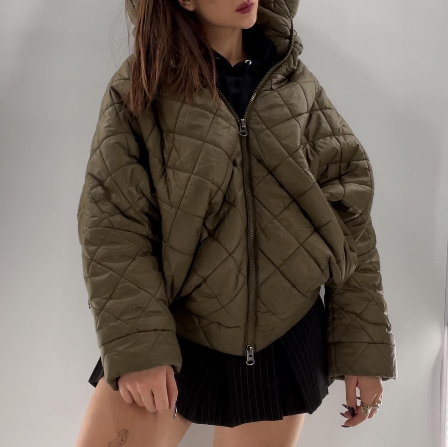 Without Walls Army Green Abstract Quilted Puffer (XS/S)