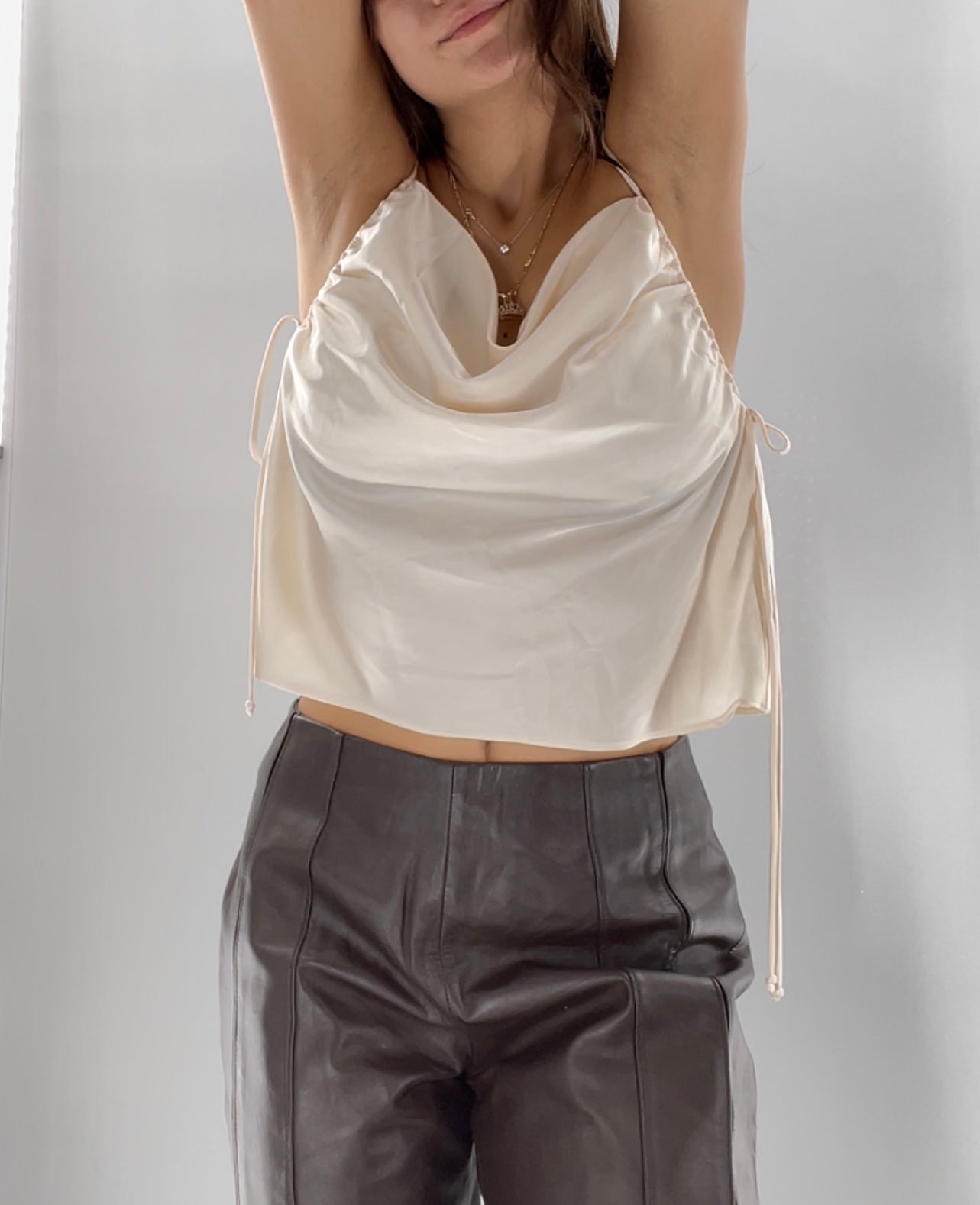 Cotton Candy LA Ivory Satin Drawstring Tank (Large)
