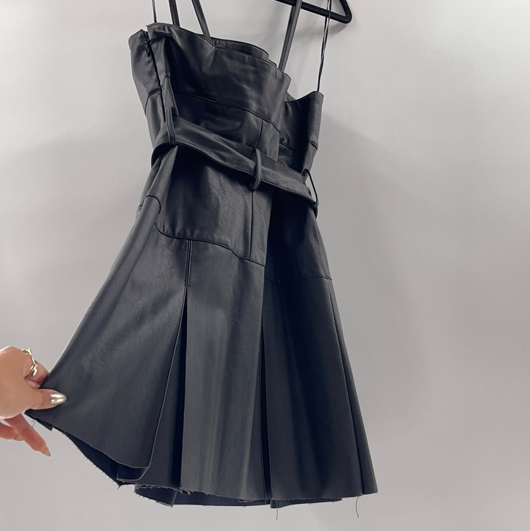 Free People - Black Vegan Leather Mini Dress (12)