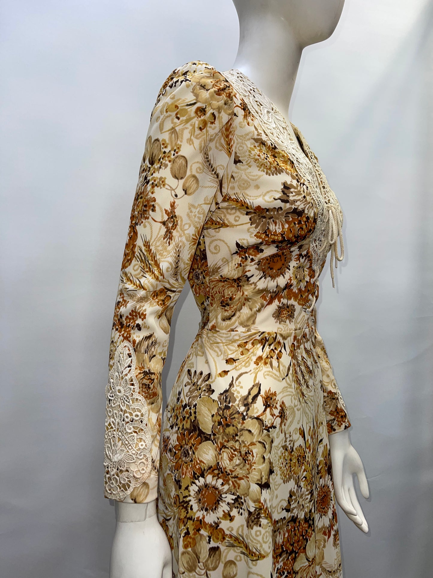 Genuine 70's Prairie Yellow Flower Patterned Midi Dress (Vintage Size 9/XS)