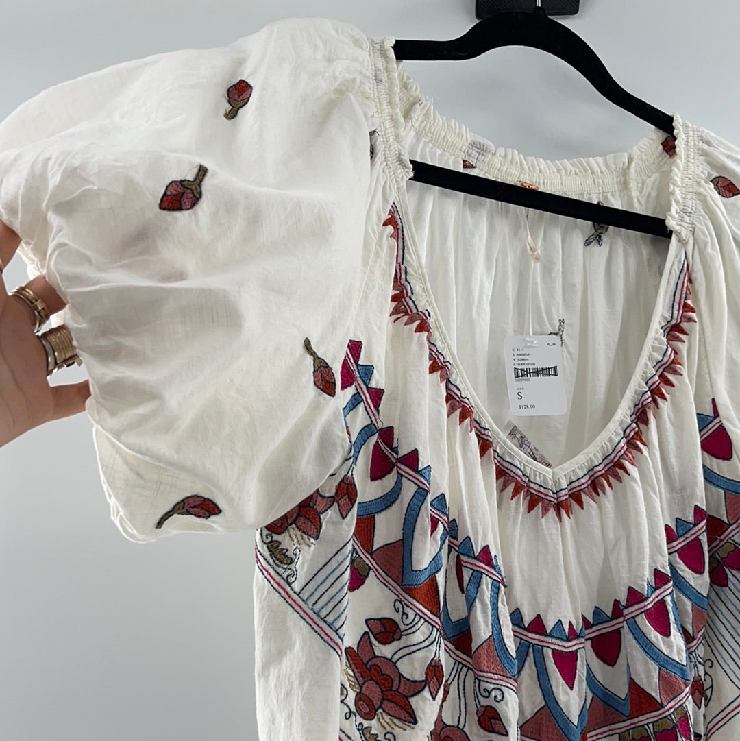 Free People Cotton Embroidered Short Sleeve (S)