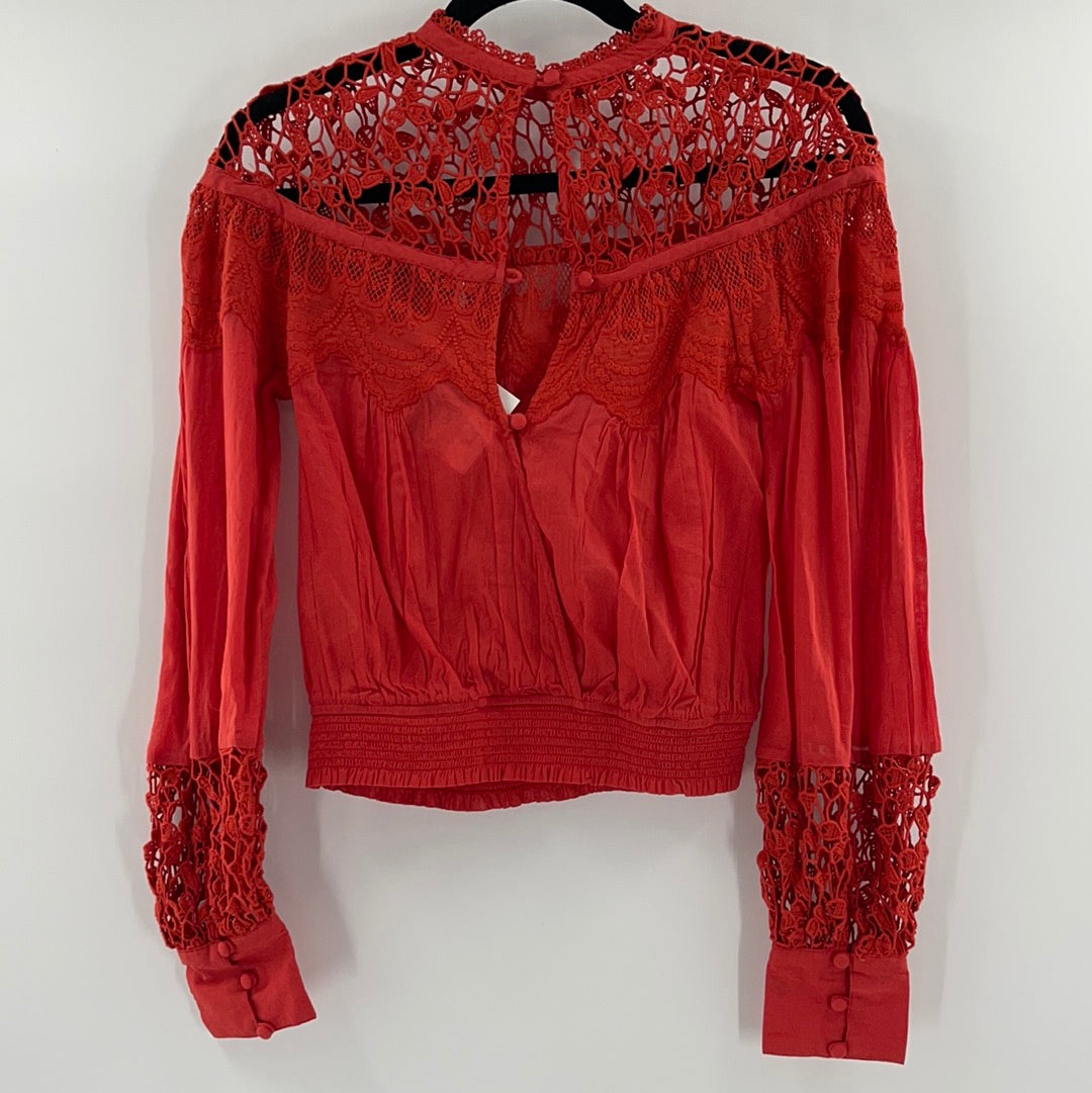 Free People red lace and cotton blouse (XS)