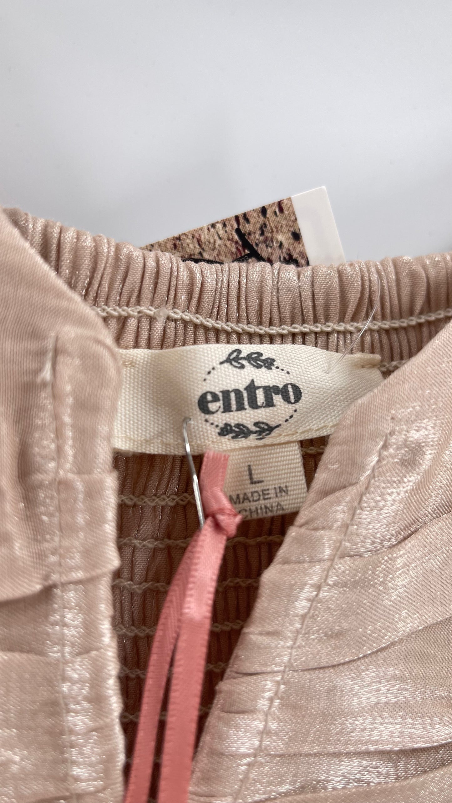 Entro Beige/Gold Metallic Cropped Peplum Top (Large)