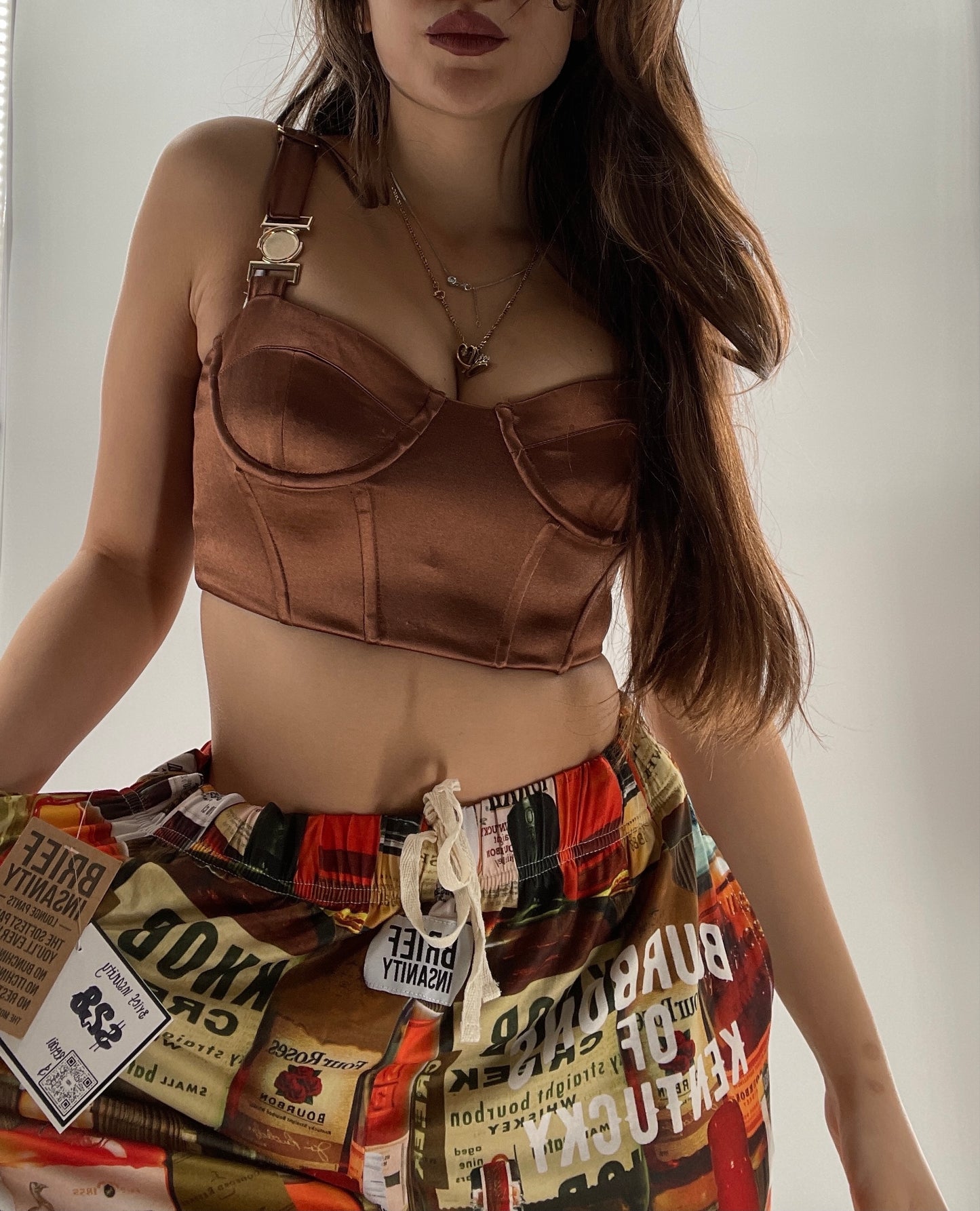 Princess Polly Brown Cropped Corset with Gold Medallion (2)