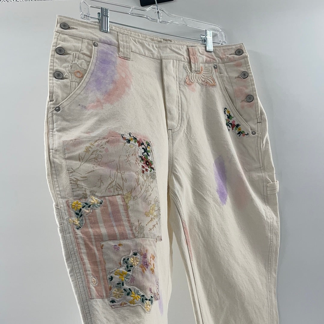 Free People Embroidered Pastel + Patchwork + Patches Jeans (Size 31)