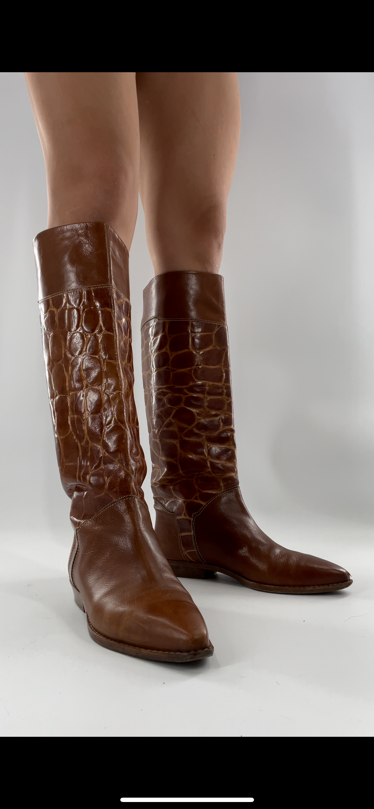 Joan & David Brown Leather Cowboy Snake Print Boots