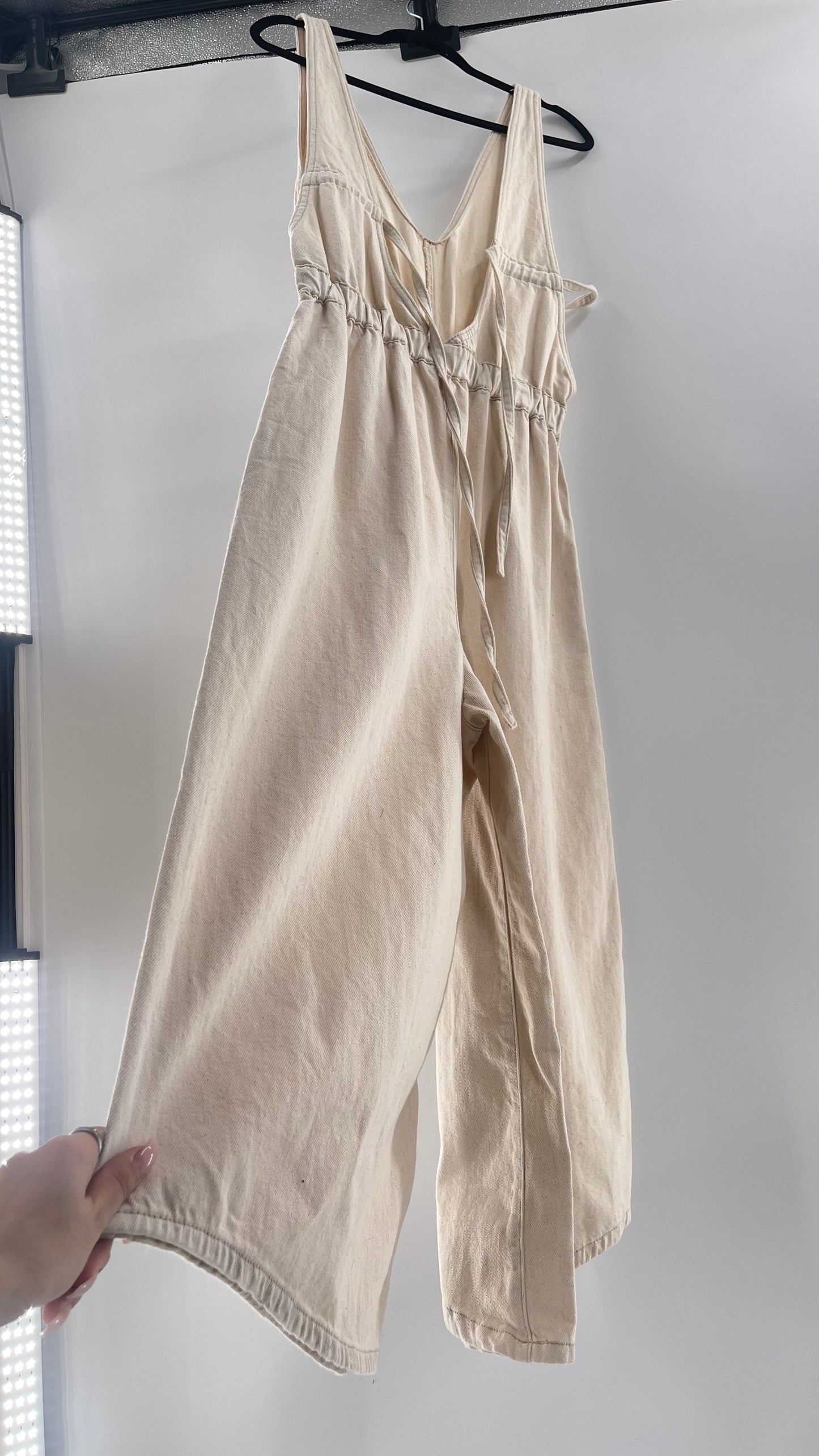 Free People Alora Wide Leg Denim Jumpsuit (XL)