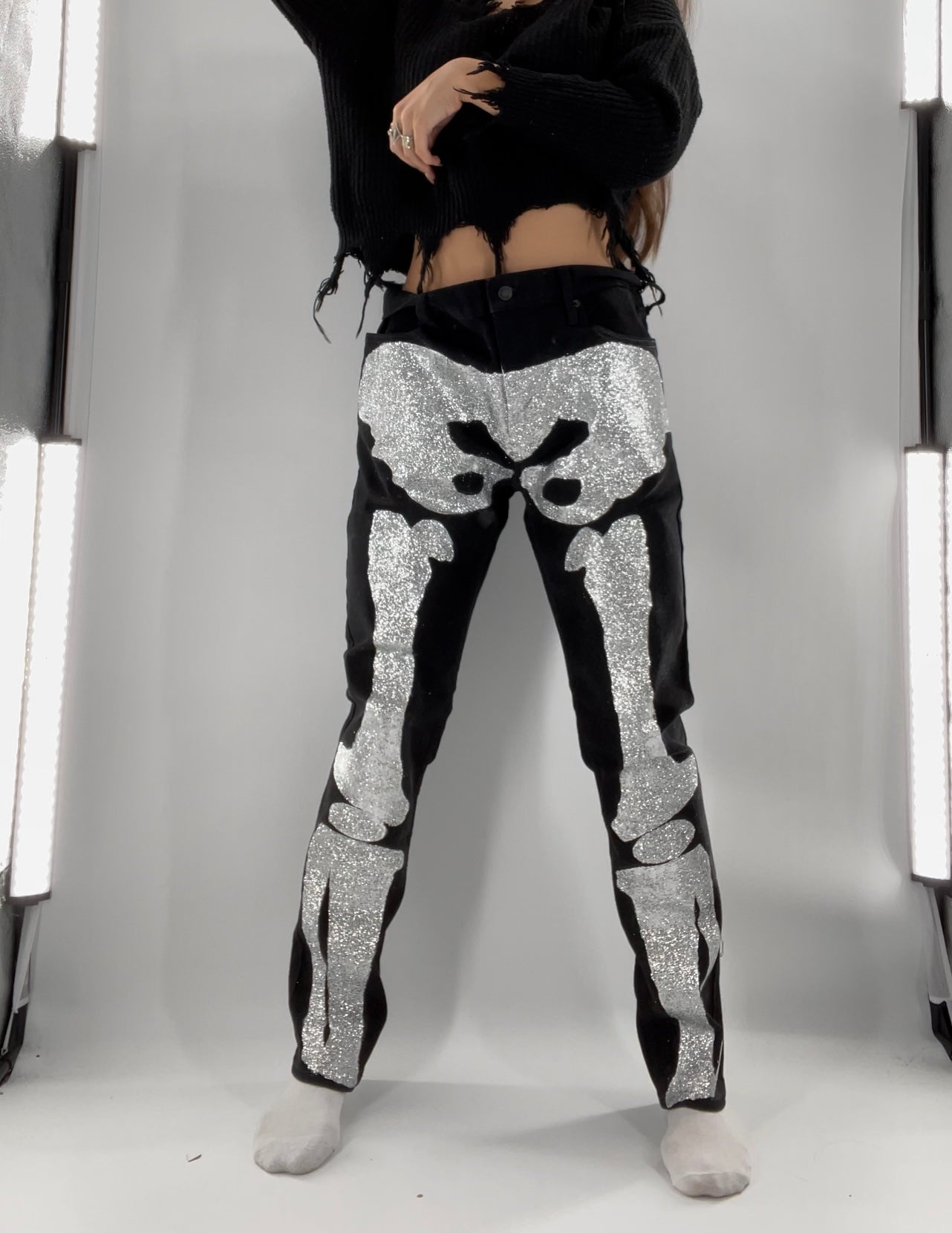 Jai Silver Glitter Skeleton Jeans (34x30)