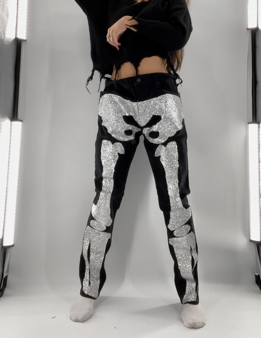 Jai Silver Glitter Skeleton Jeans (34x30)
