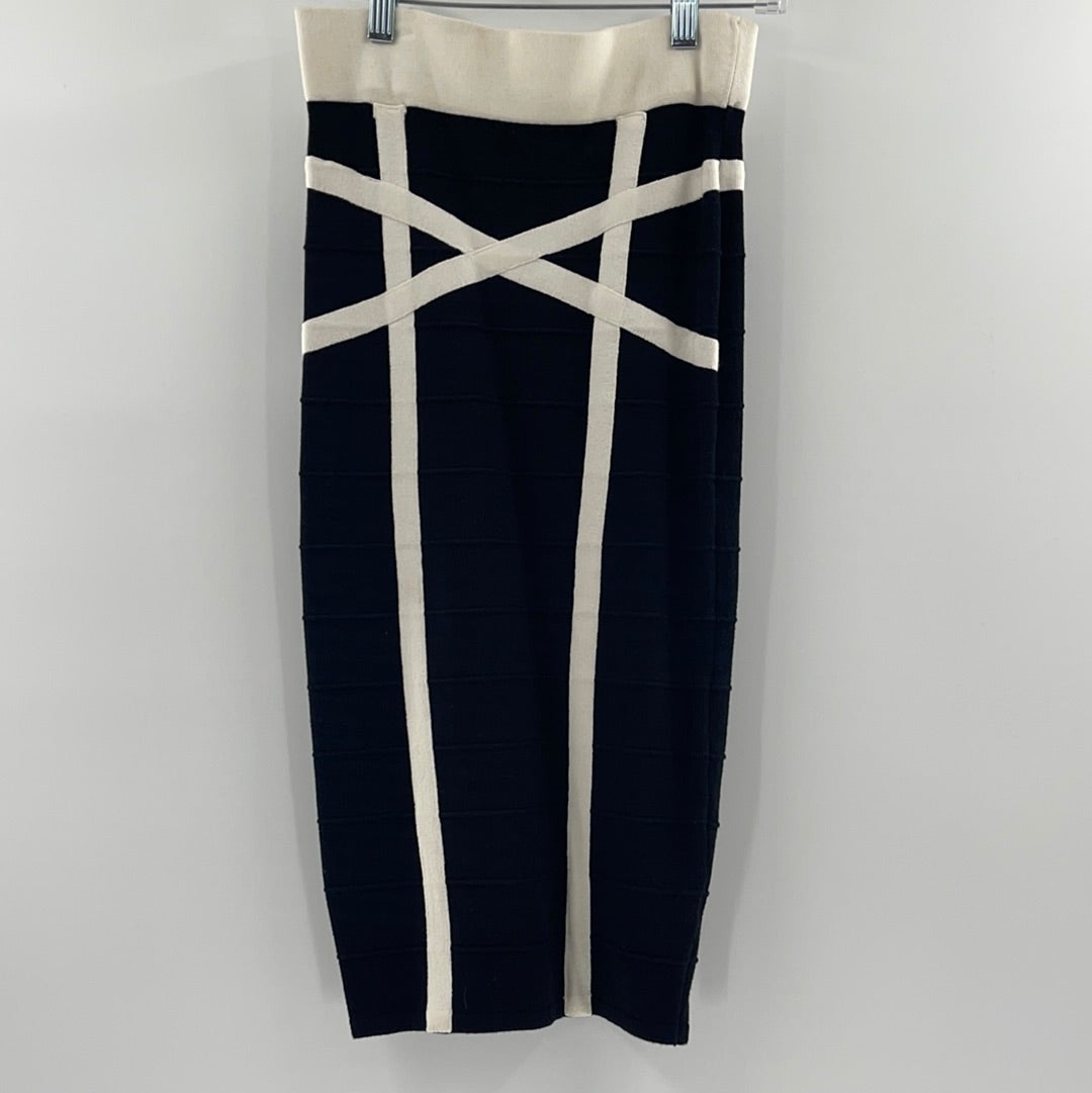 Black and White "Sparkle + Fade" Cross Patterned Bandage Skirt (Size Small)