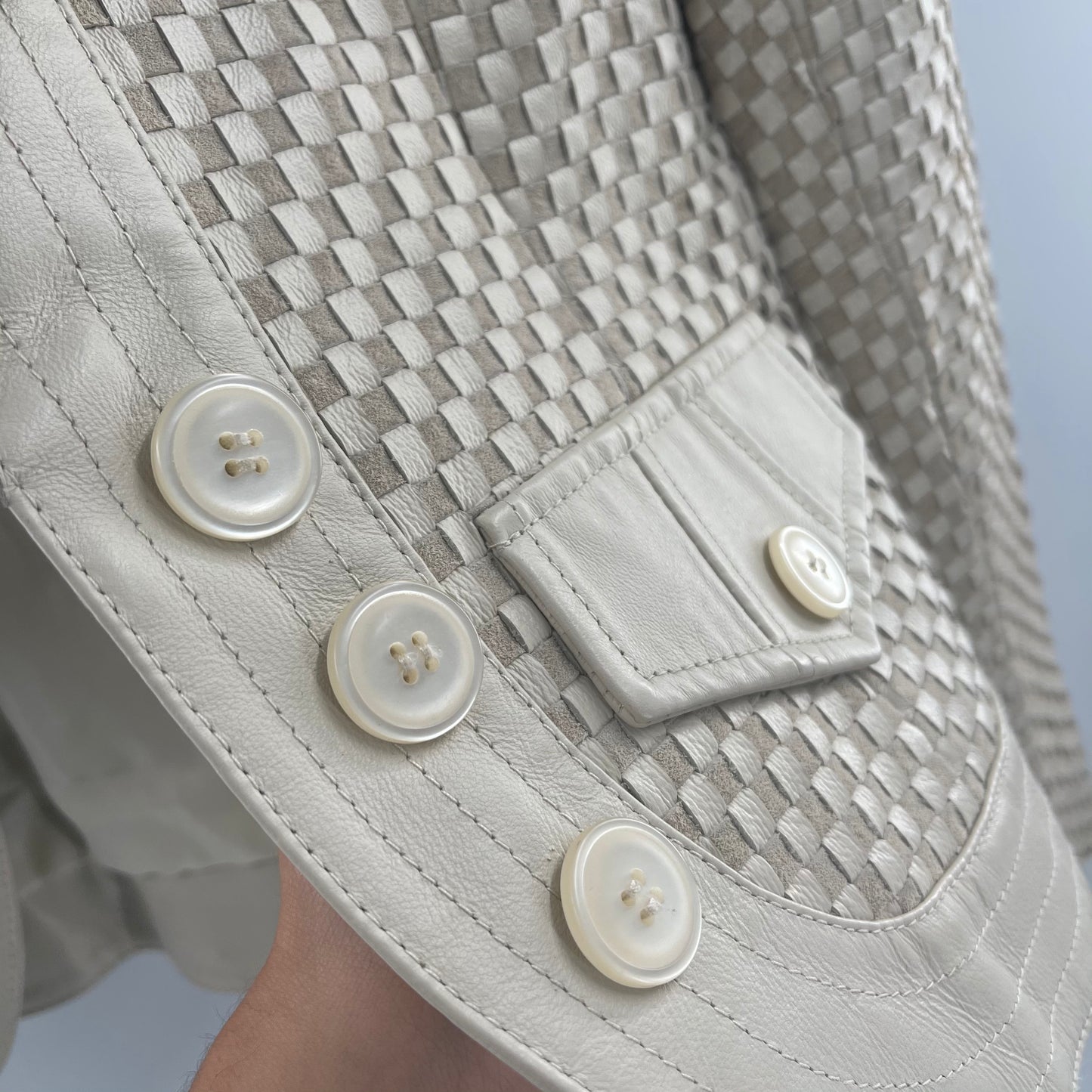 Vintage Revue Leather Checker Patterned Leather Blazer (M)