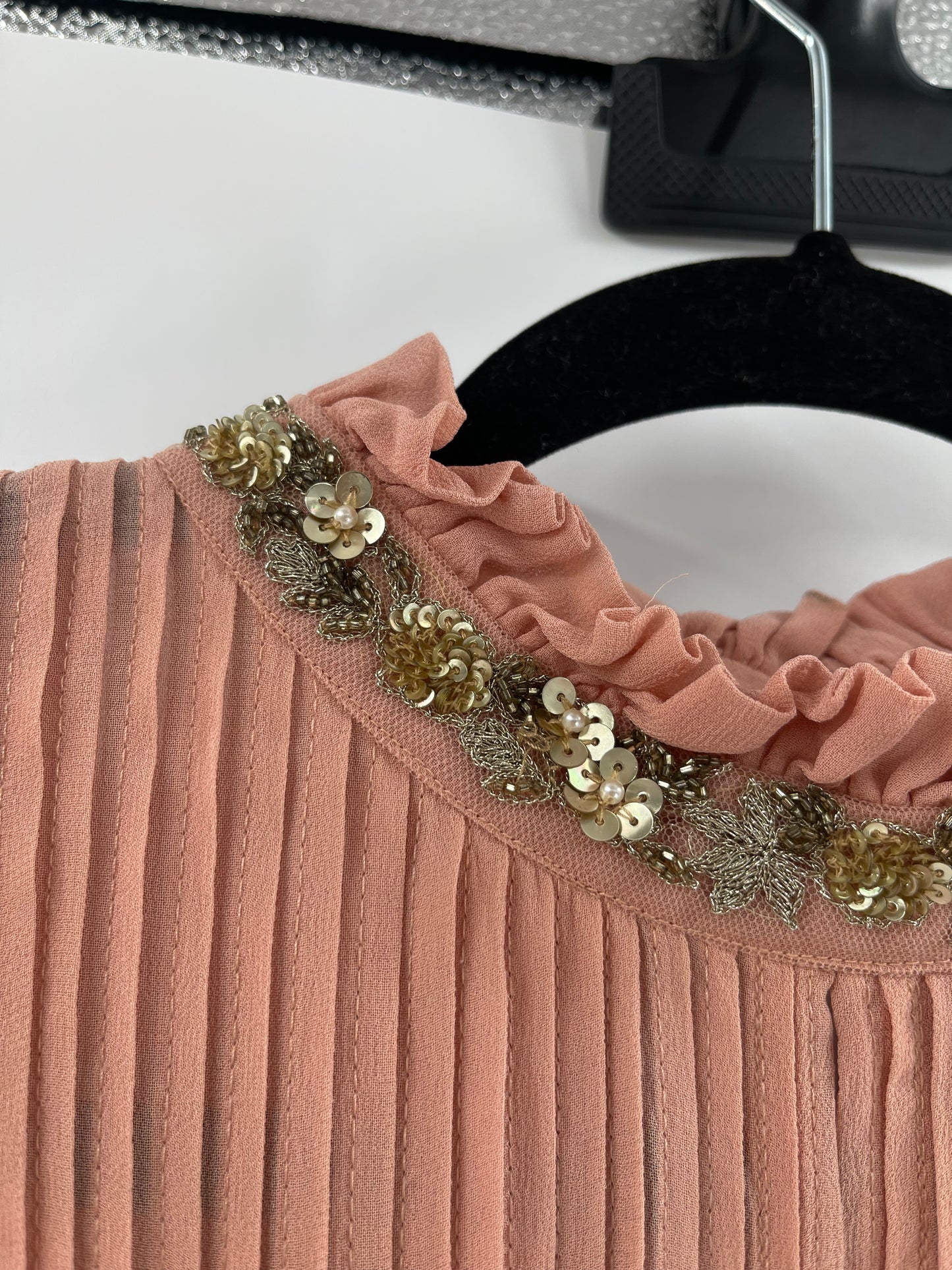 Varun Bahl Dusty Pink Pleated + Embellished Top (Small)