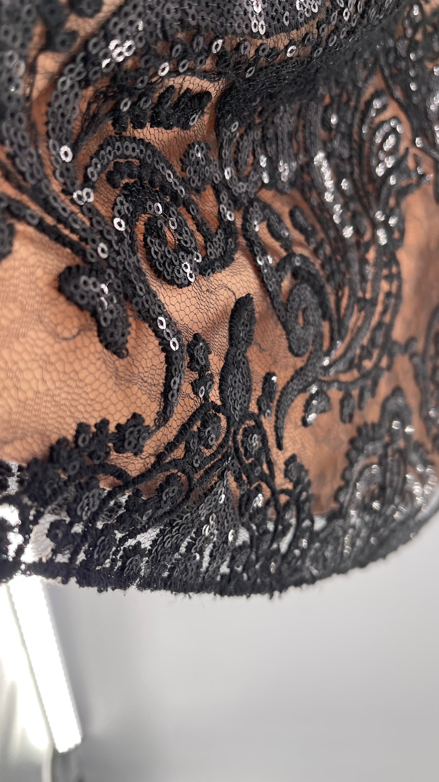 Free People Night Shimmers Nude Dress with Black Sequin Lace (8)
