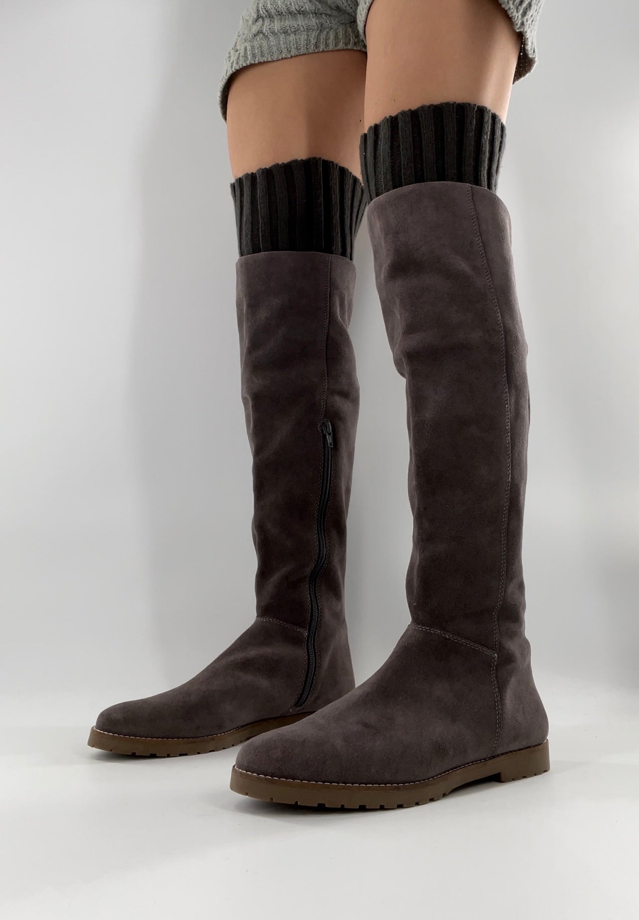 CORSO COMO Suede Knee High Boots Grey with Built in Leg Warmer (10)