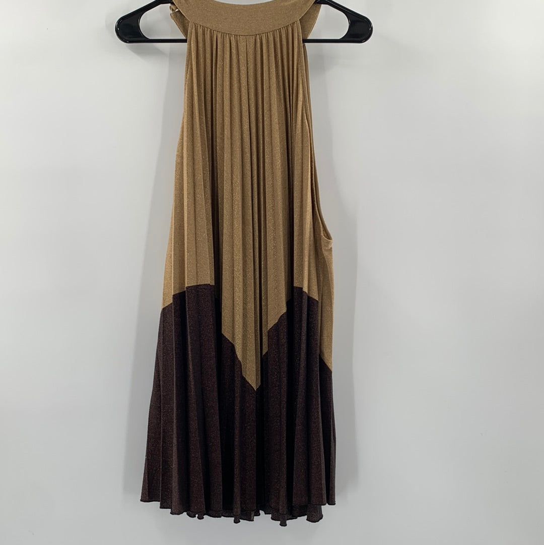 Free People Gold Pleated Mini Dress (SzXS)