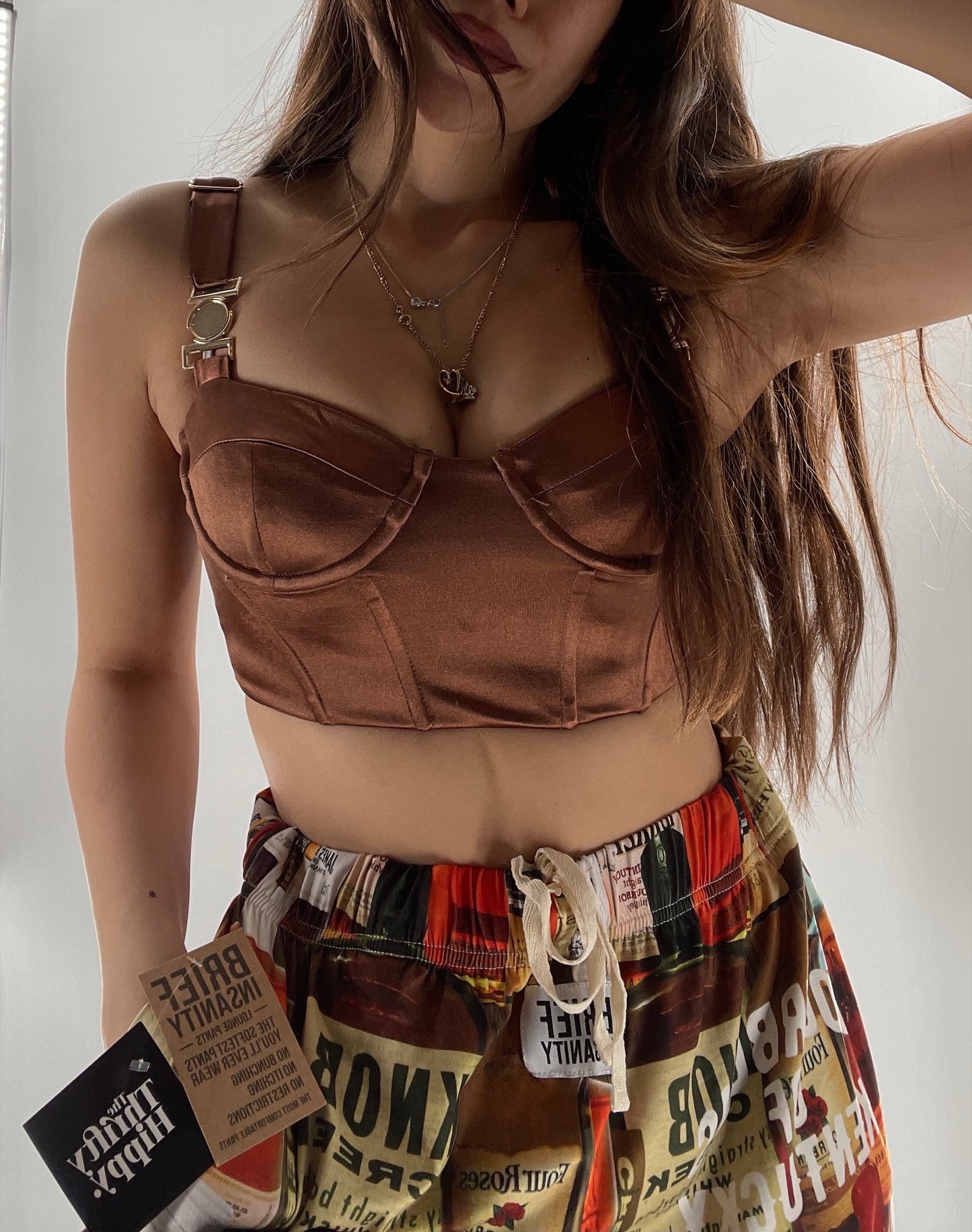 Princess Polly Brown Cropped Corset with Gold Medallion (2)