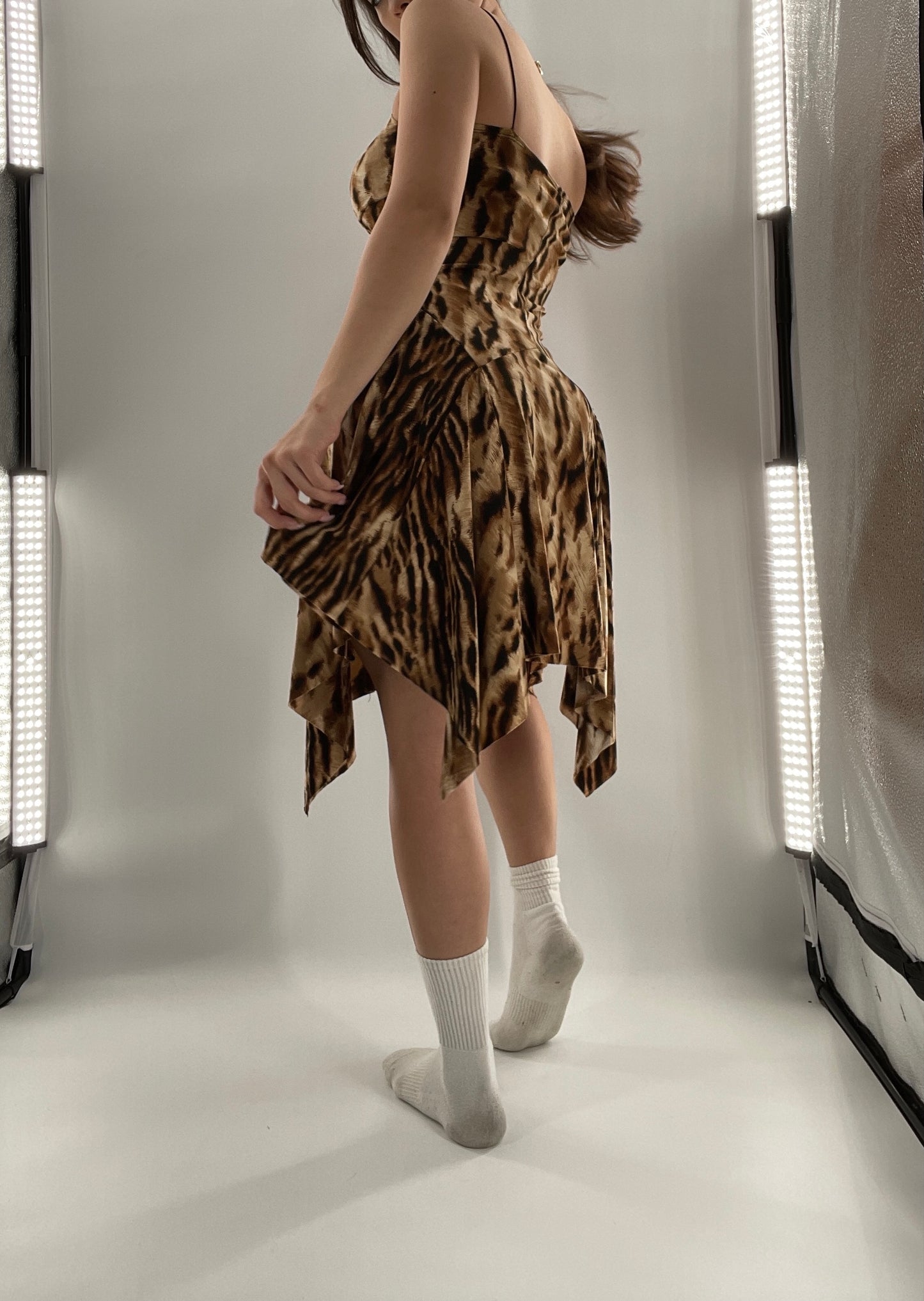 Vintage B. Darlin Cheetah Midi with Hankerchief Hem (5/8)