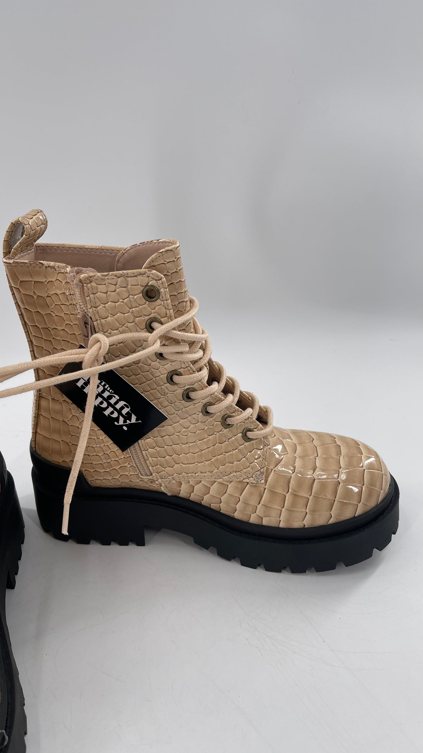 Urban Outfitters Beige Crocodile Embossed Combat Boots(7)