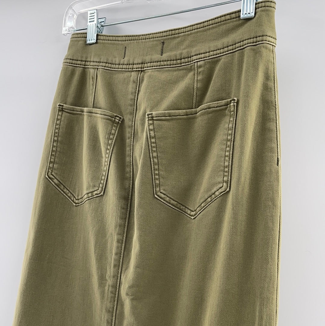 Free People - Light Olive Green - Vented / Front Slit - High Waisted Denim Skirt (Size 25 )
