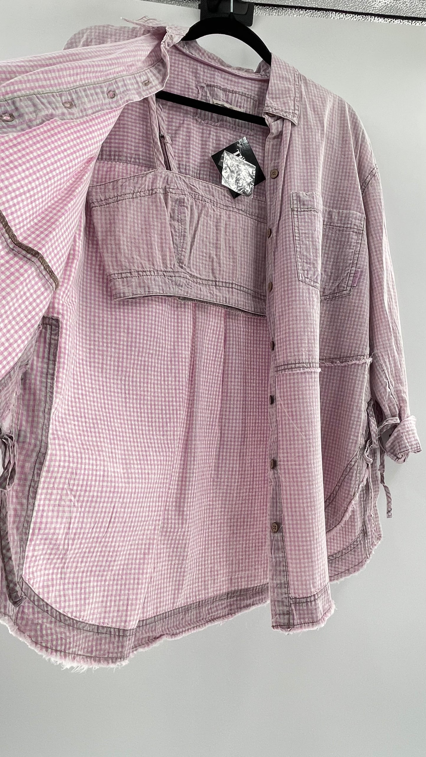 Free People Gingham Button Up and Cropped Bandeau Set (Small)
