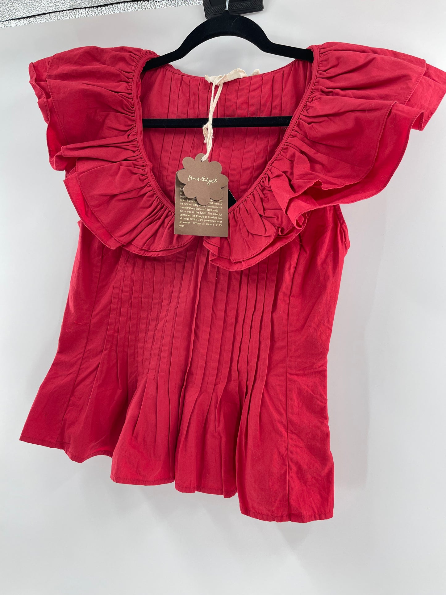 Anthropologie Forever that Girl Red Ruffle Pintuck Tank(XS)