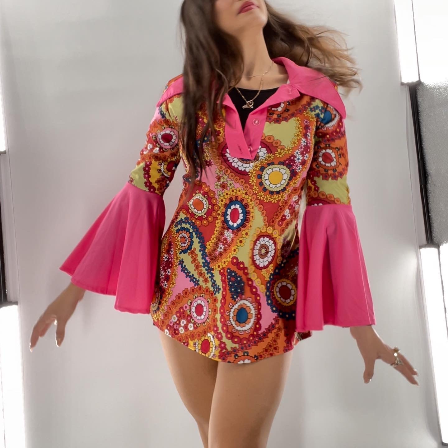 1960s Hippie Floral Long Shirt