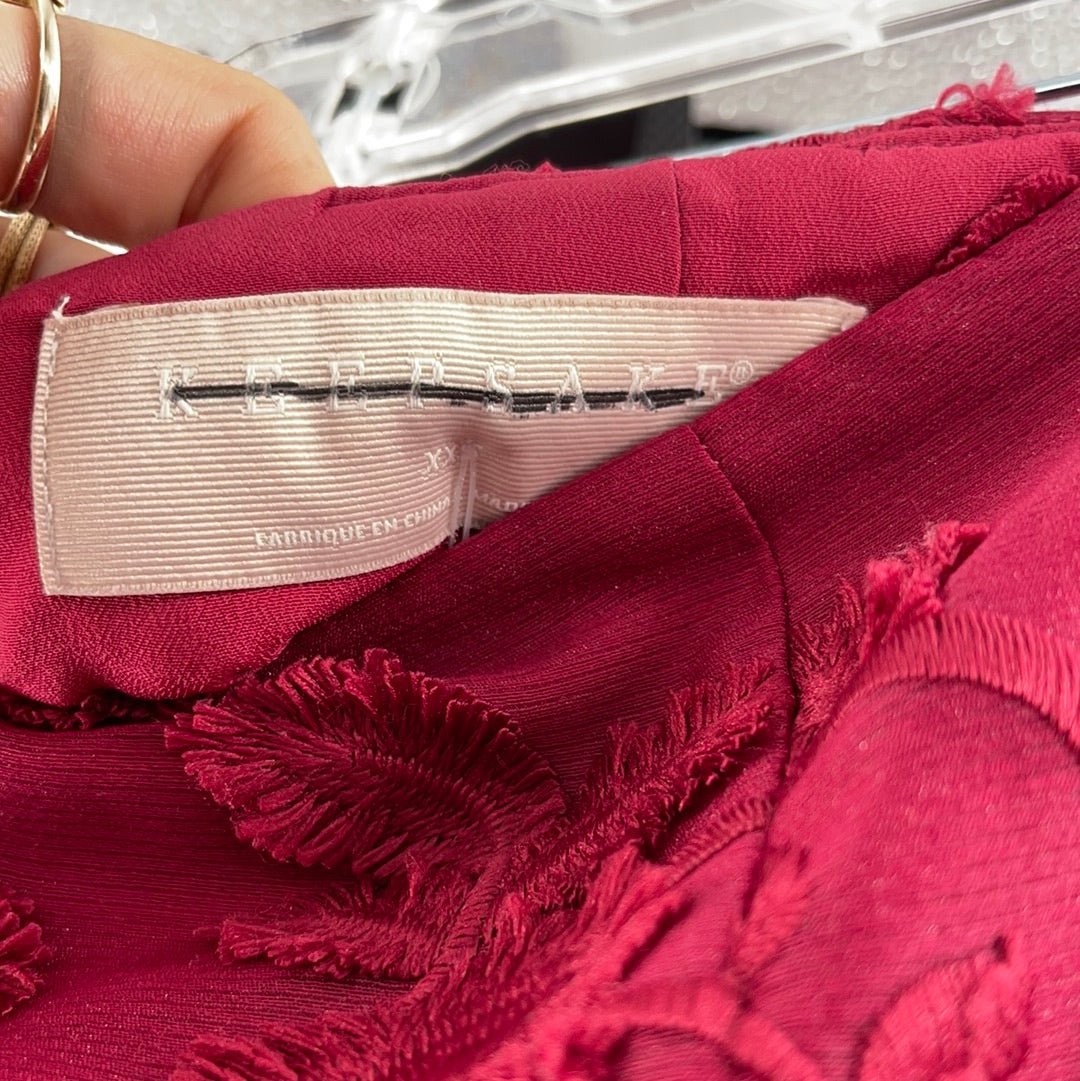 Keepsake Wine Red Mid Length Ruffled Skirt (Size XXS)