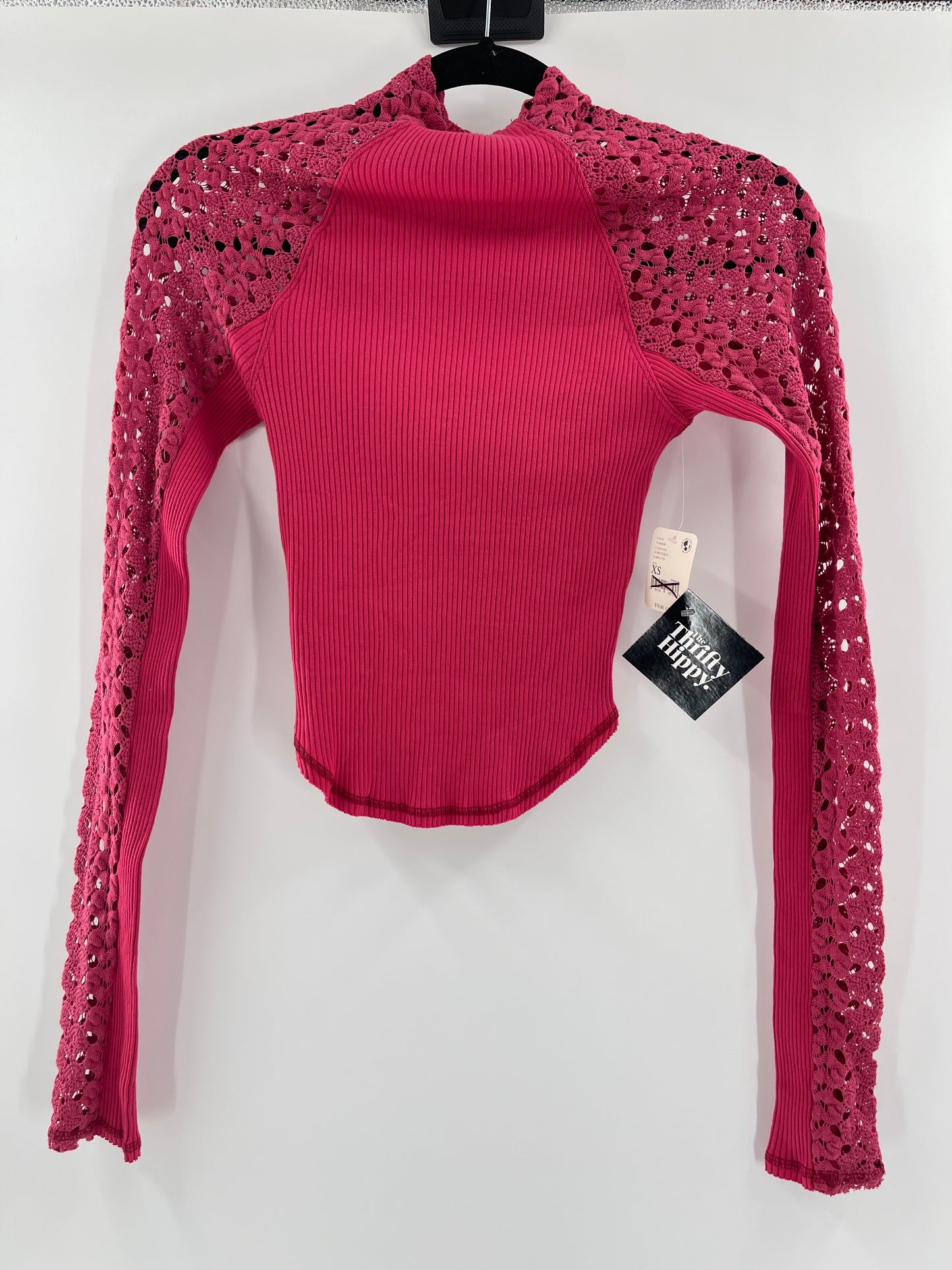 Free People Red Ribbed Knit + Lace Mock Neck (XS)