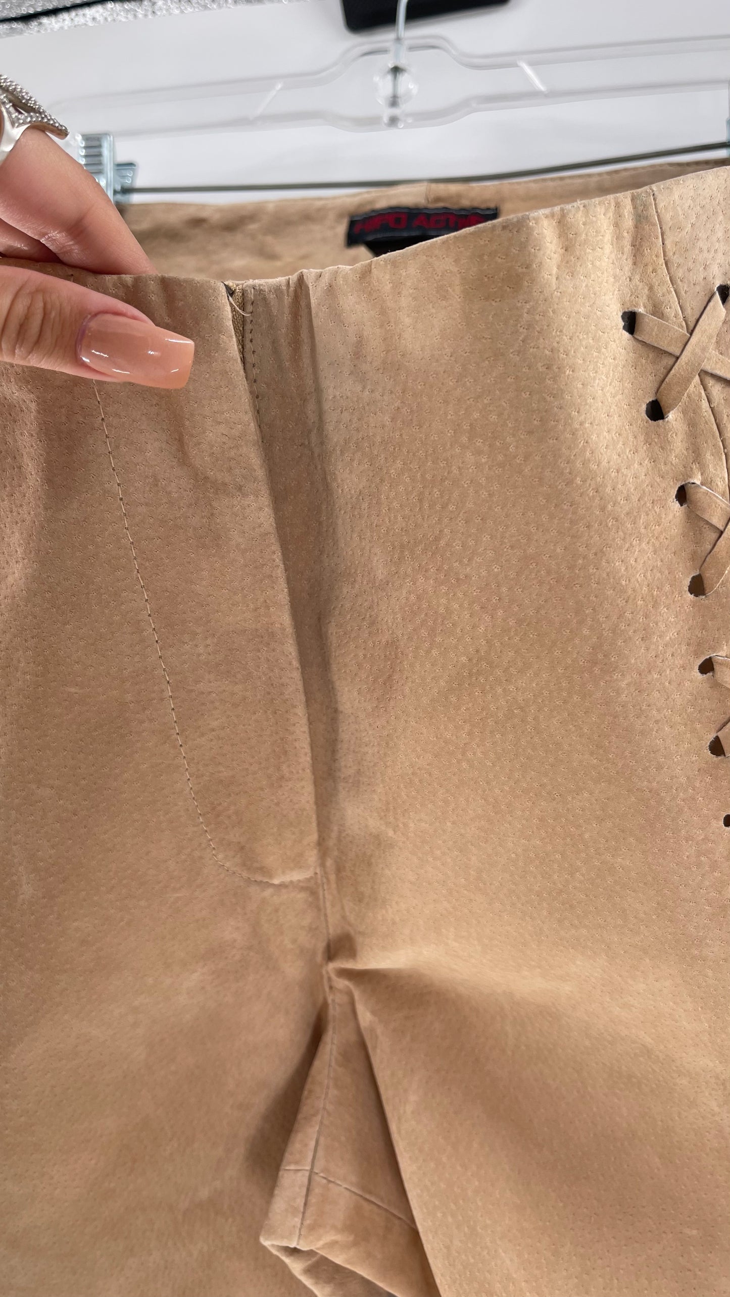 Vintage HYPOACTIVE Tan Leather Lace Up Plus Size Flare Pants (22W)