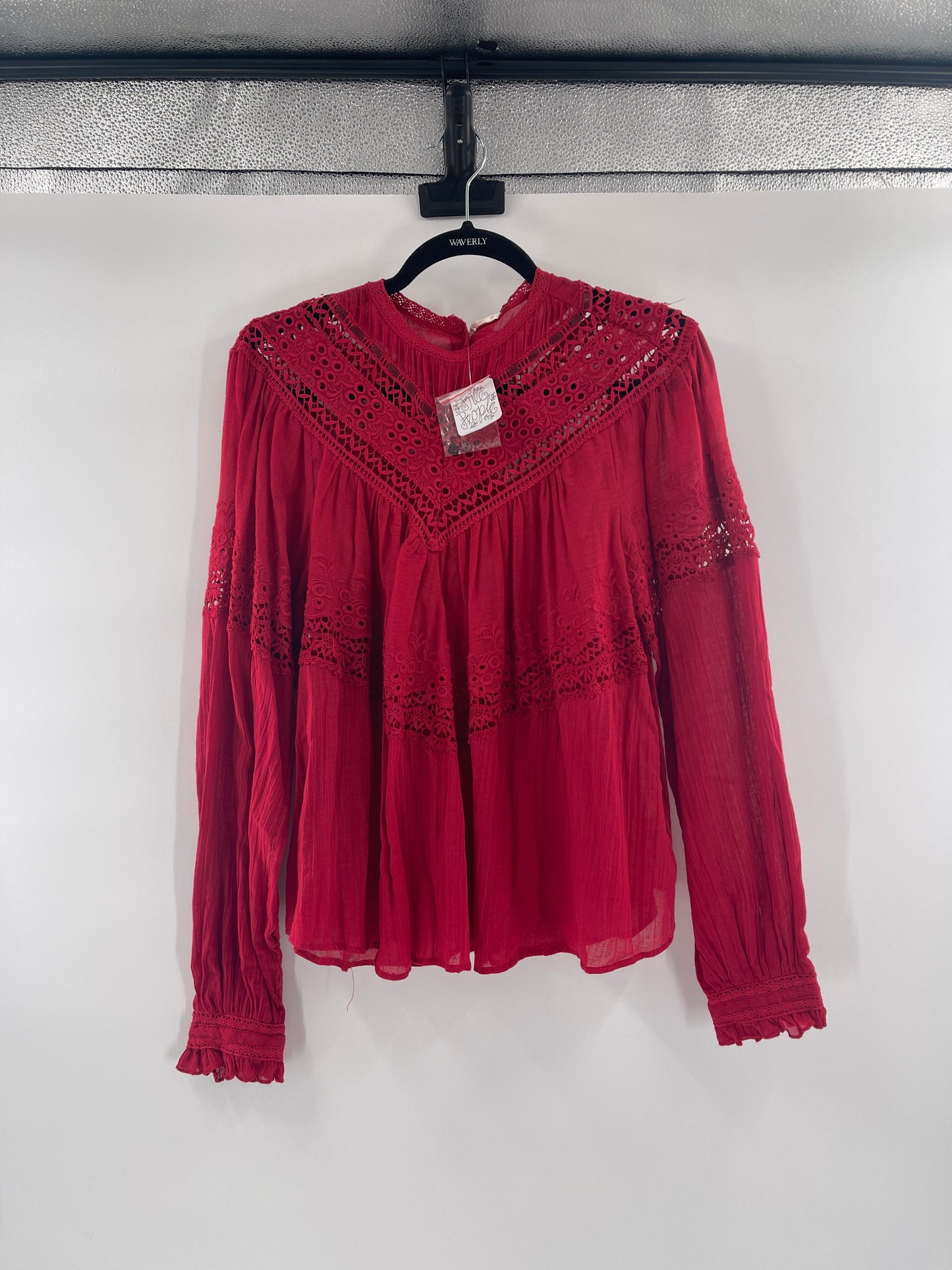 Free People Red Ribbon + Lace Blouse (S)